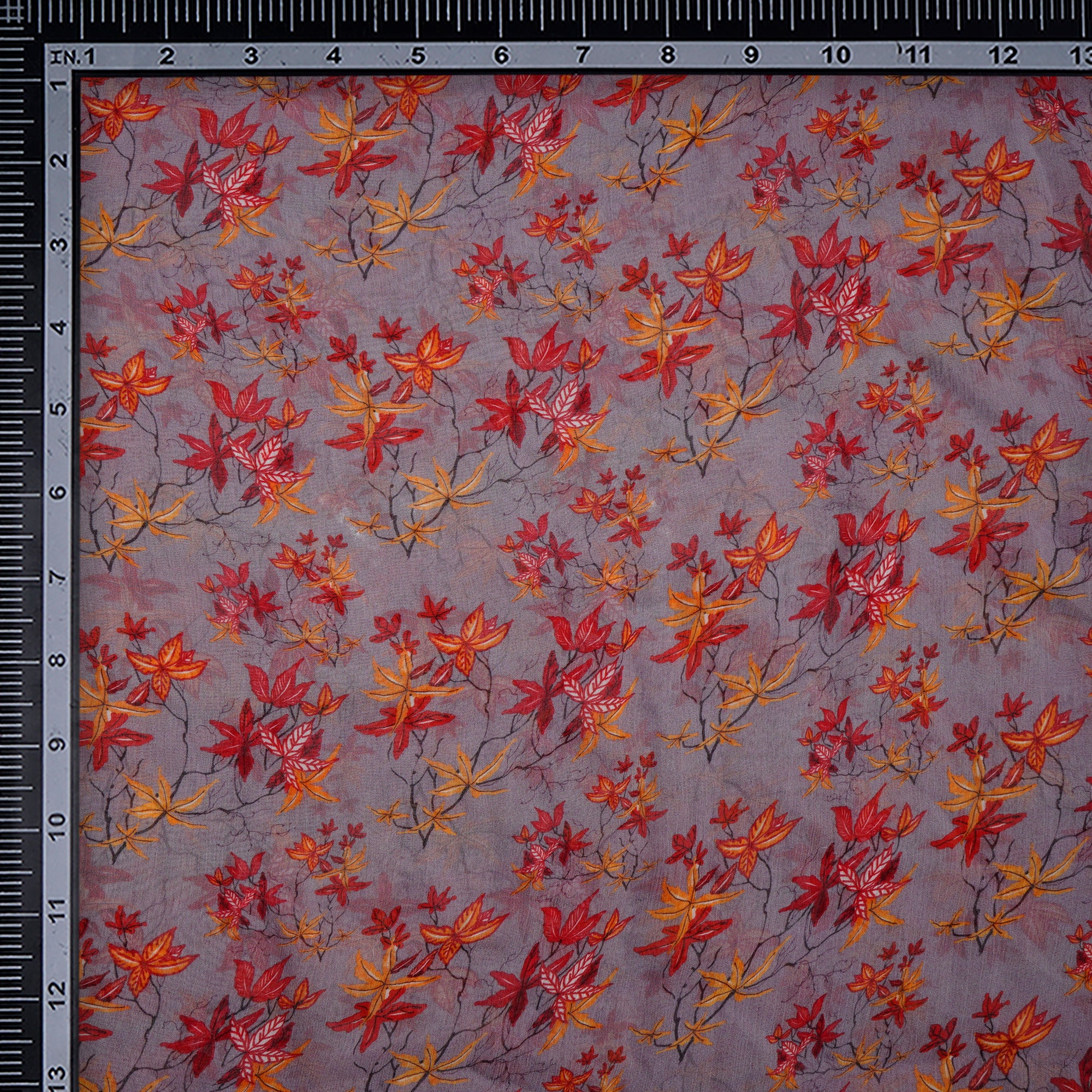 (Pre-Cut 3.70 Mtr)Grey Floral Pattern Digital Printed Bemberg Chiffon Fabric