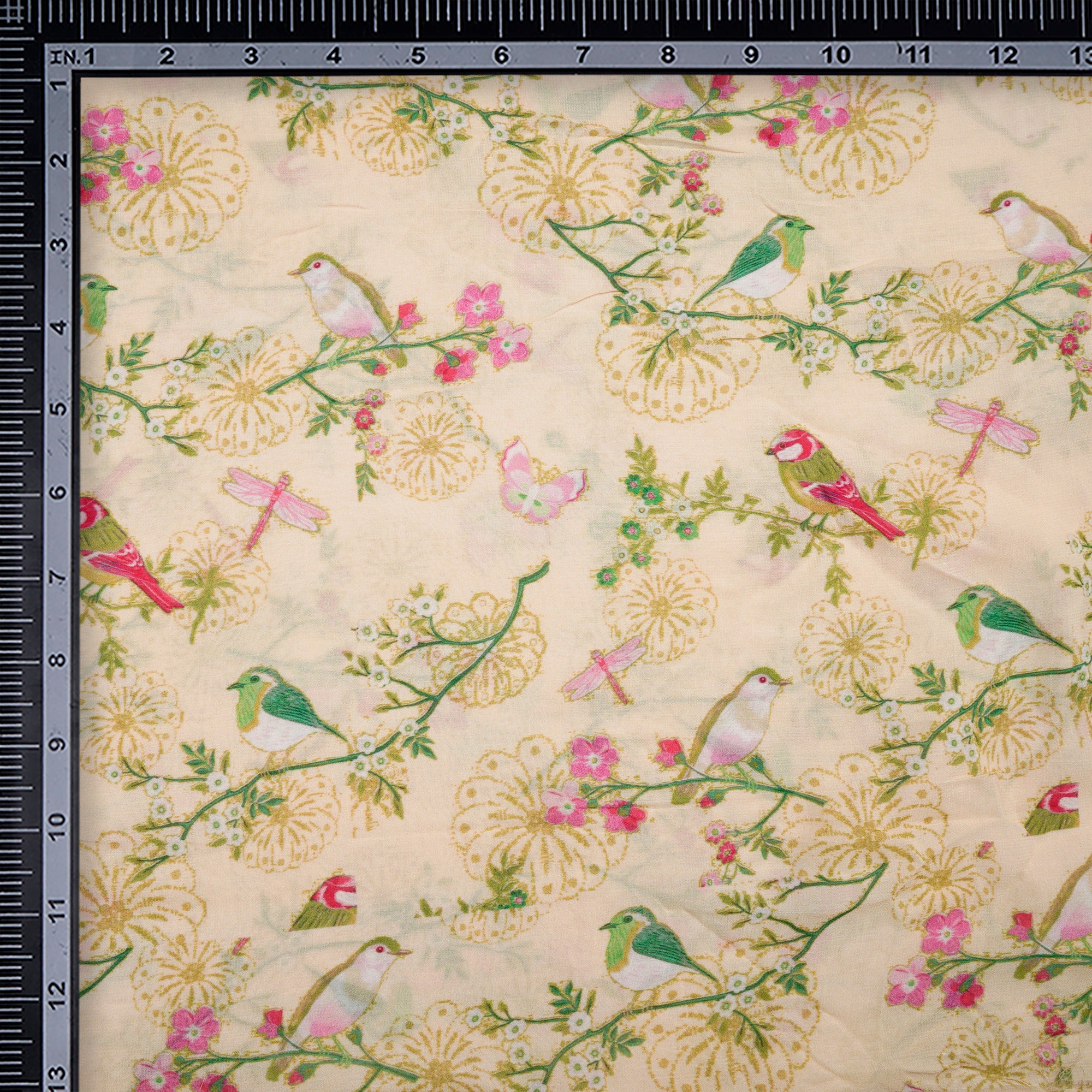 (Pre-Cut 2.70 Mtr)Off-White Floral Pattern Digital Print Viscose Terry Voile