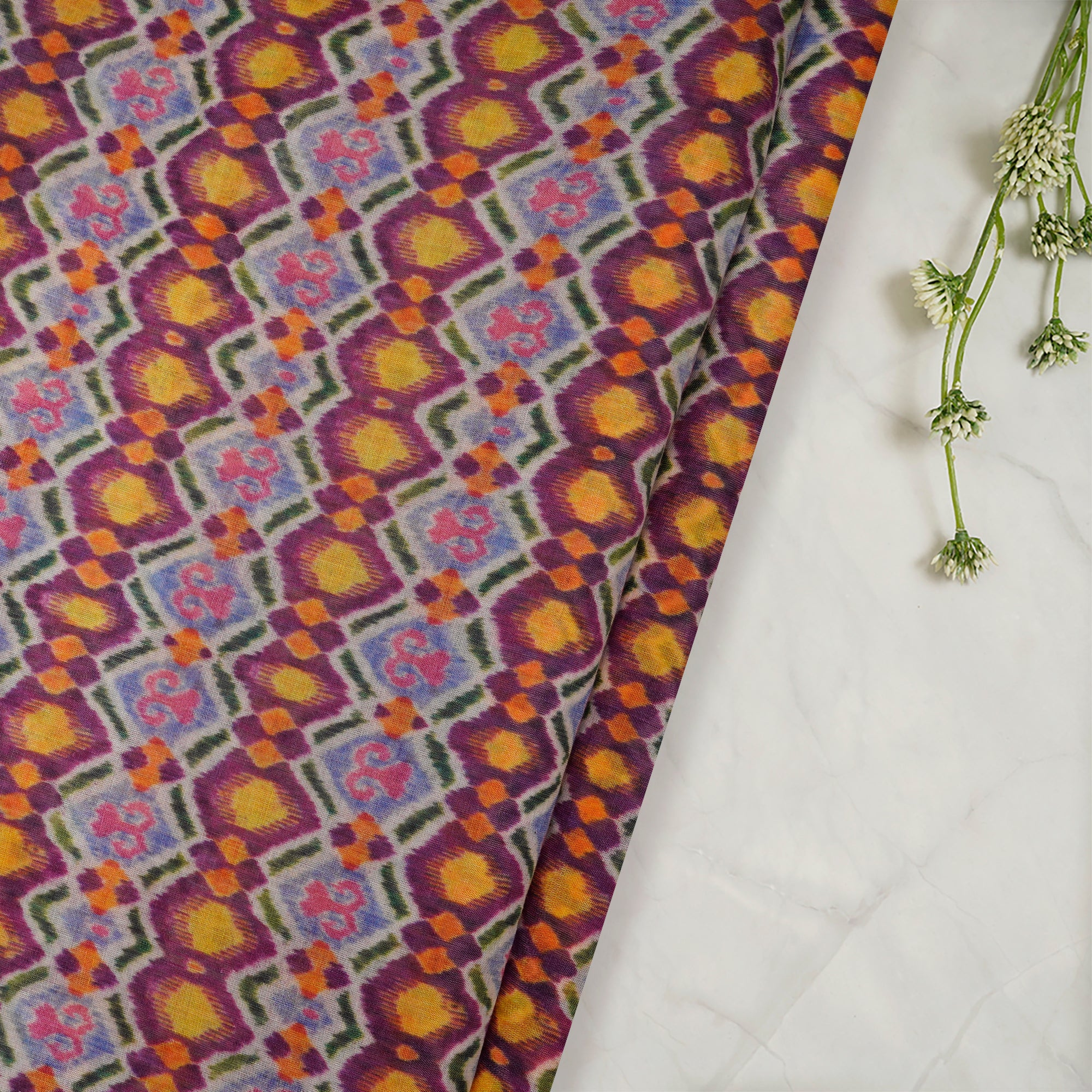 (Pre-Cut 3.30 Mtr)Multi Color Digital Printed Tussar Chanderi Fabric