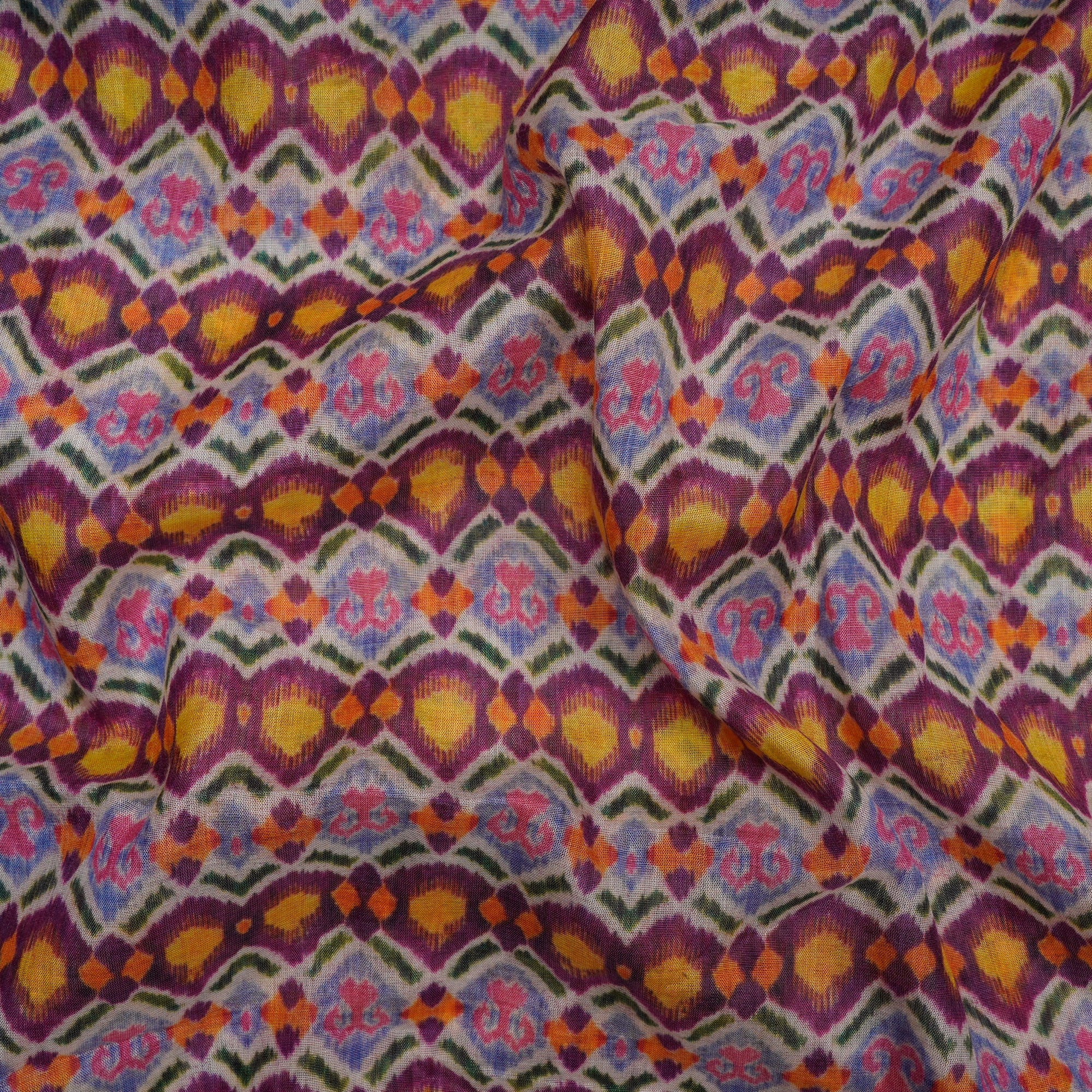 (Pre-Cut 3.30 Mtr)Multi Color Digital Printed Tussar Chanderi Fabric