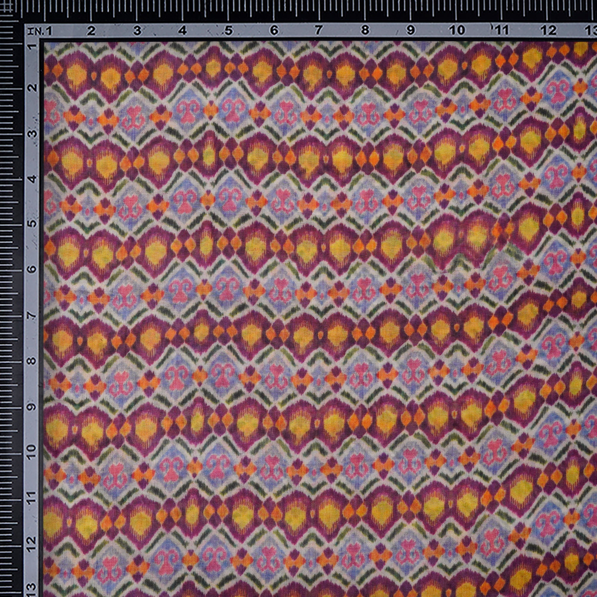 (Pre-Cut 4.10 Mtr)Multi Color All Over Pattern Digital Printed Fine Chanderi Fabric