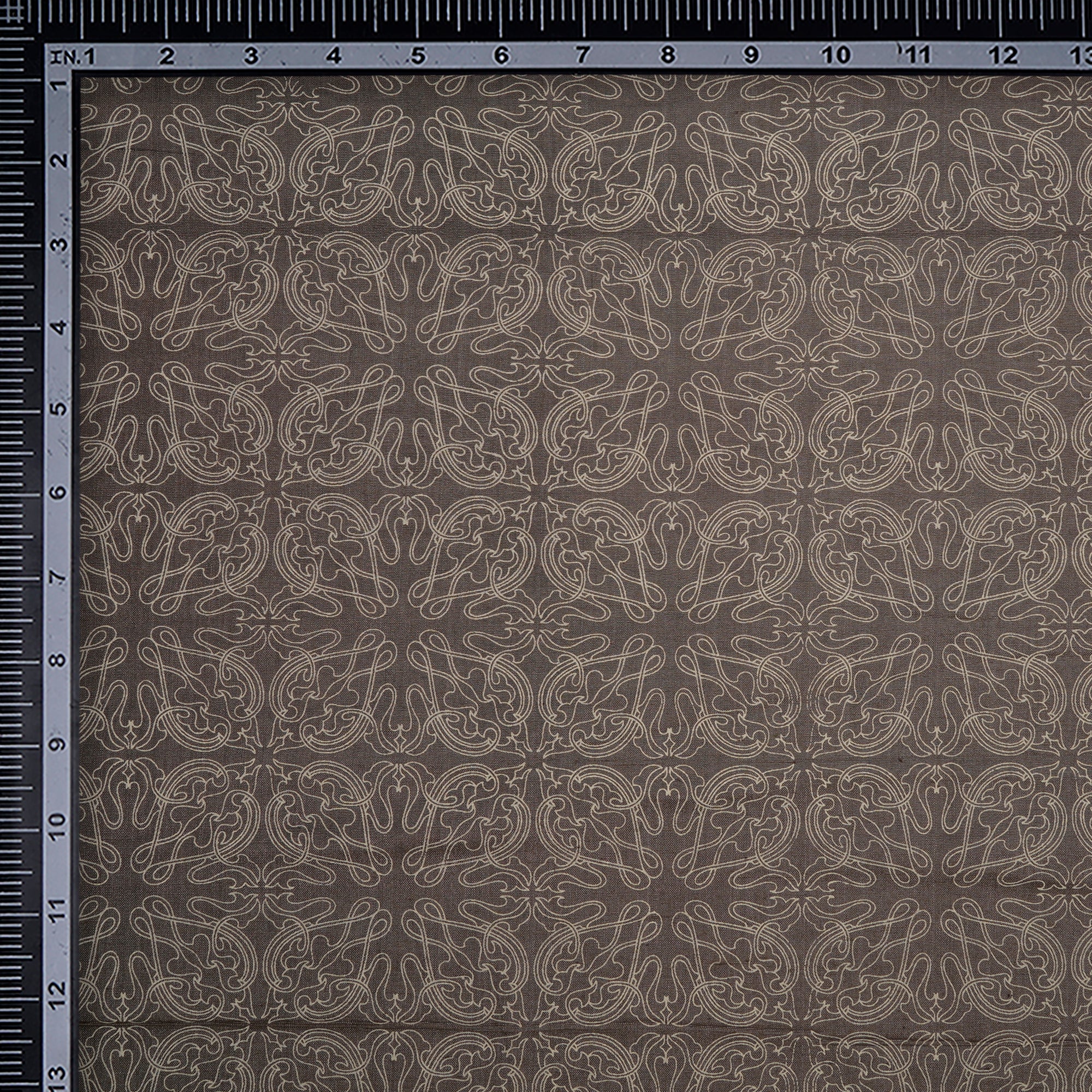 (Pre-Cut 3.50 Mtr)Grey All Over Pattern Screen Printed Natural Silk Fabric