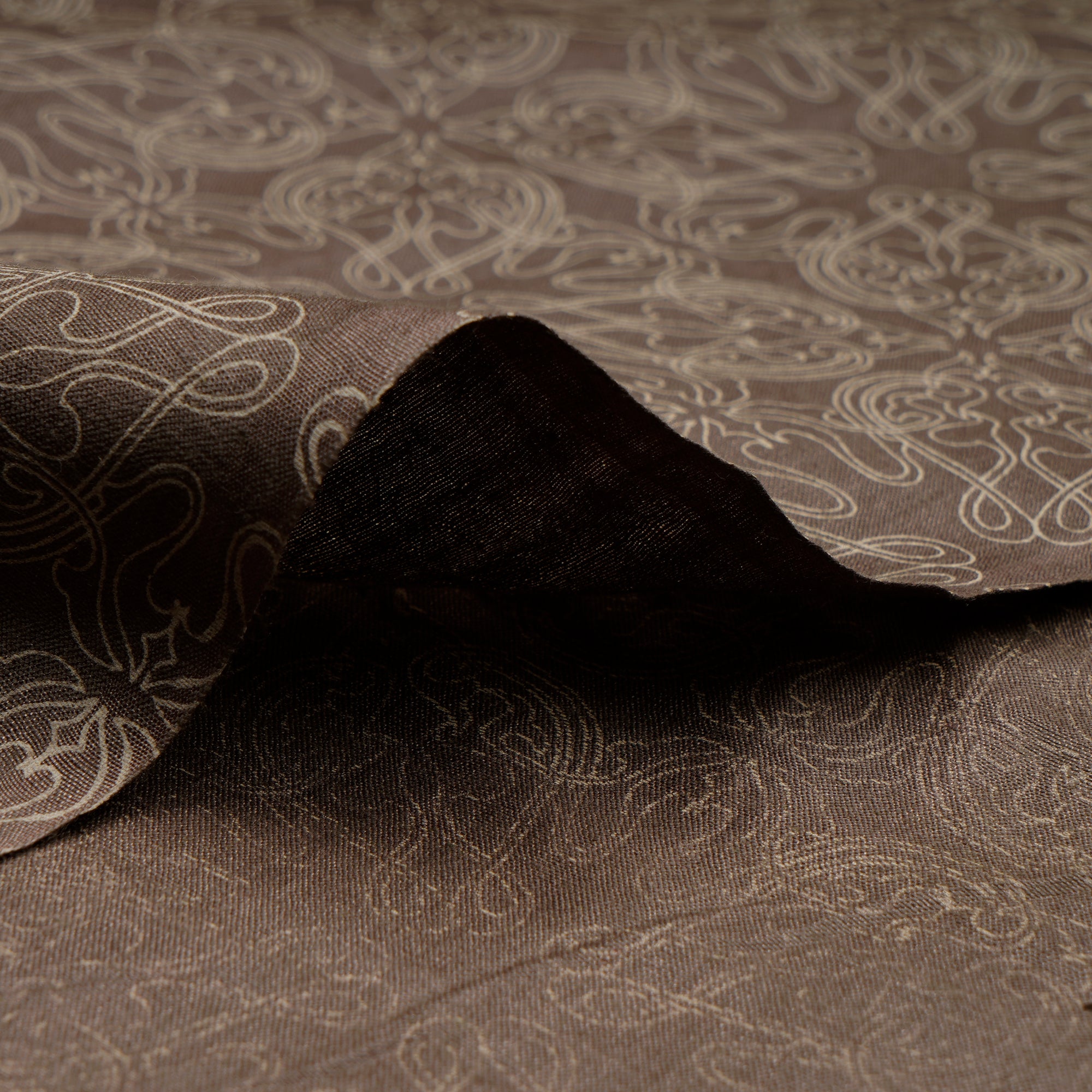 (Pre-Cut 3.50 Mtr)Grey All Over Pattern Screen Printed Natural Silk Fabric