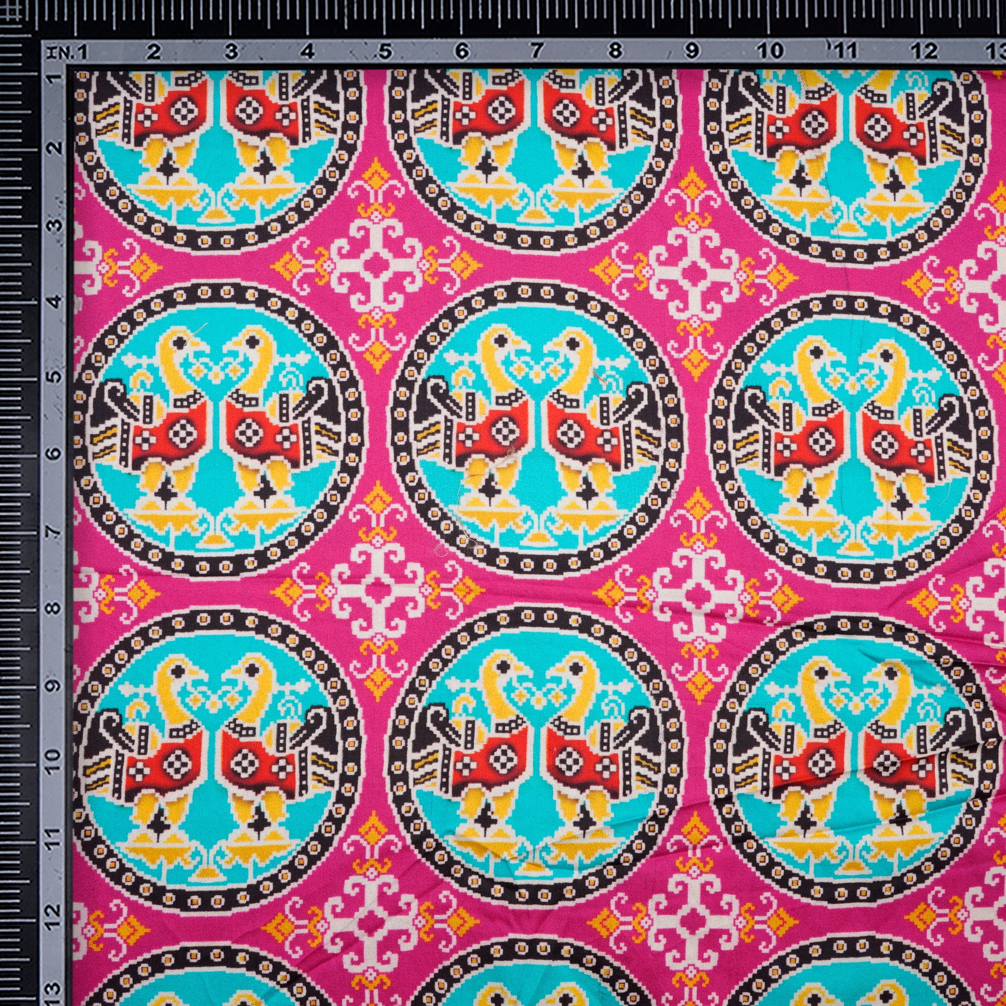 (Pre-Cut 1.90 Mtr)Multi Color Traditional Pattern Digital Print-Cotton Satin Fabric
