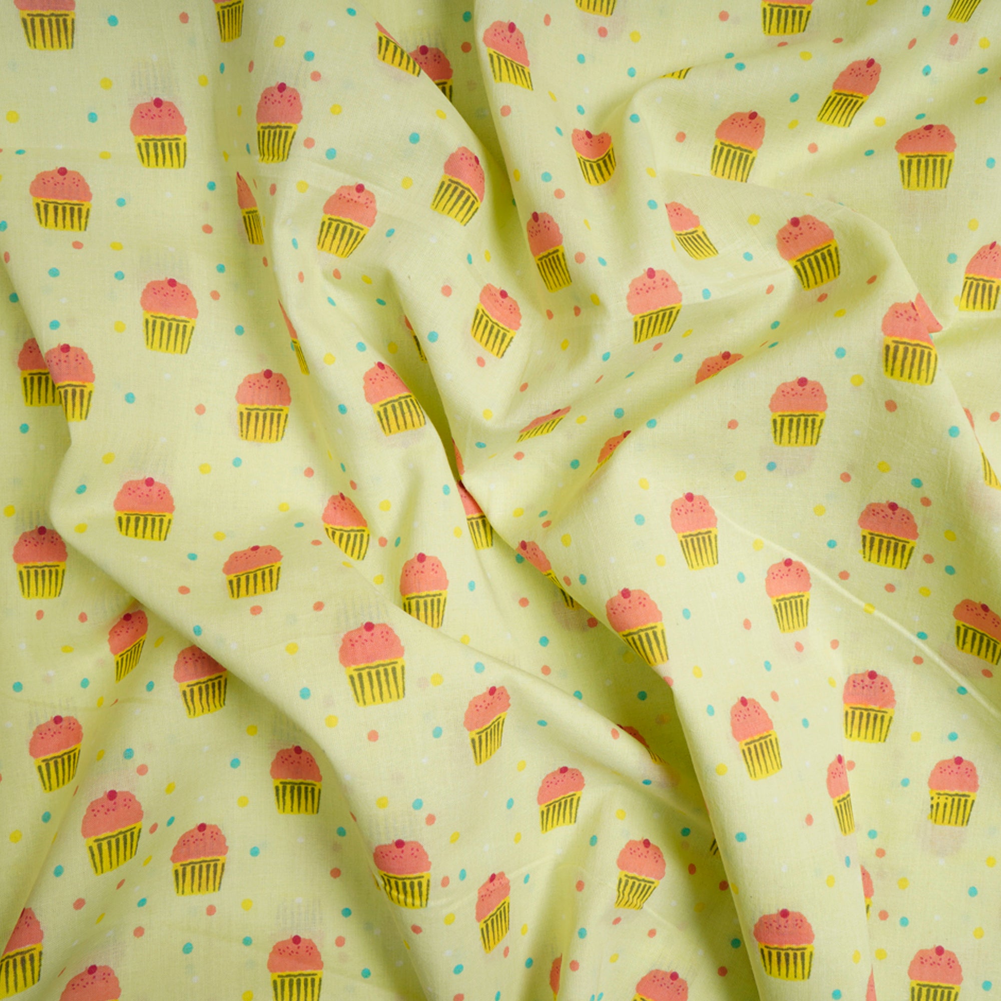 (Pre-Cut 2.55 Mtr)Light Green Kids Pattern Screen Printed Pure Cotton Fabric