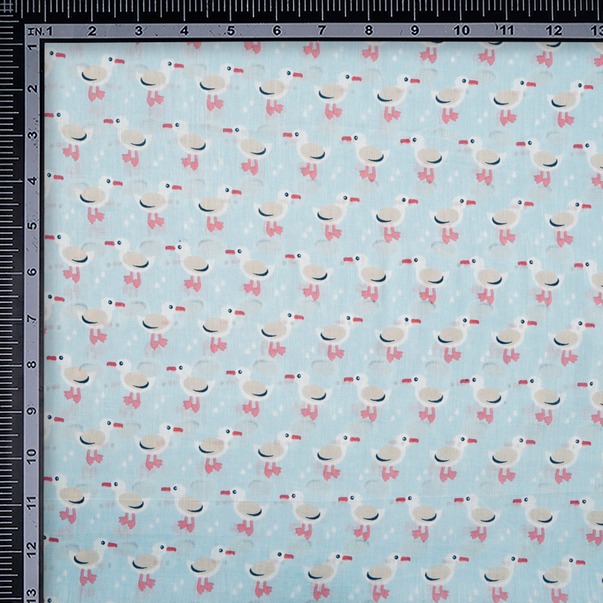 (Pre-Cut 2.75 Mtr)Sky Blue Kids Pattern Screen Printed Pure Cotton Fabric