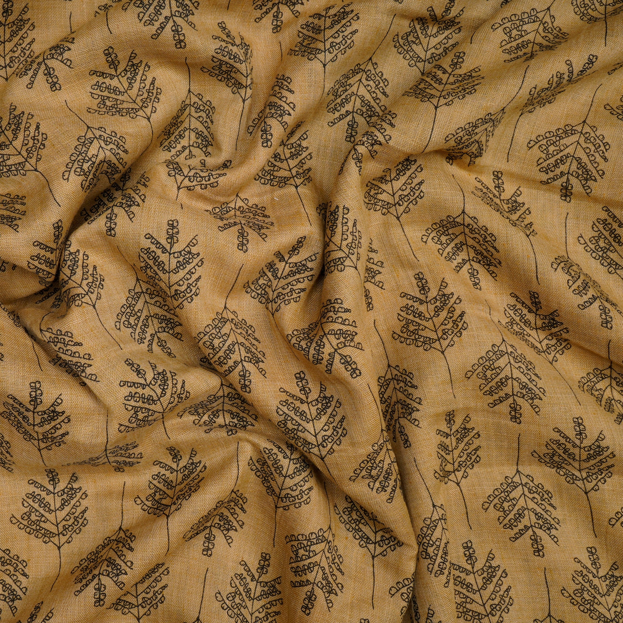 (Pre-Cut 2.85 Mtr)Beige Black Color Printed Cheese Cotton Fabric