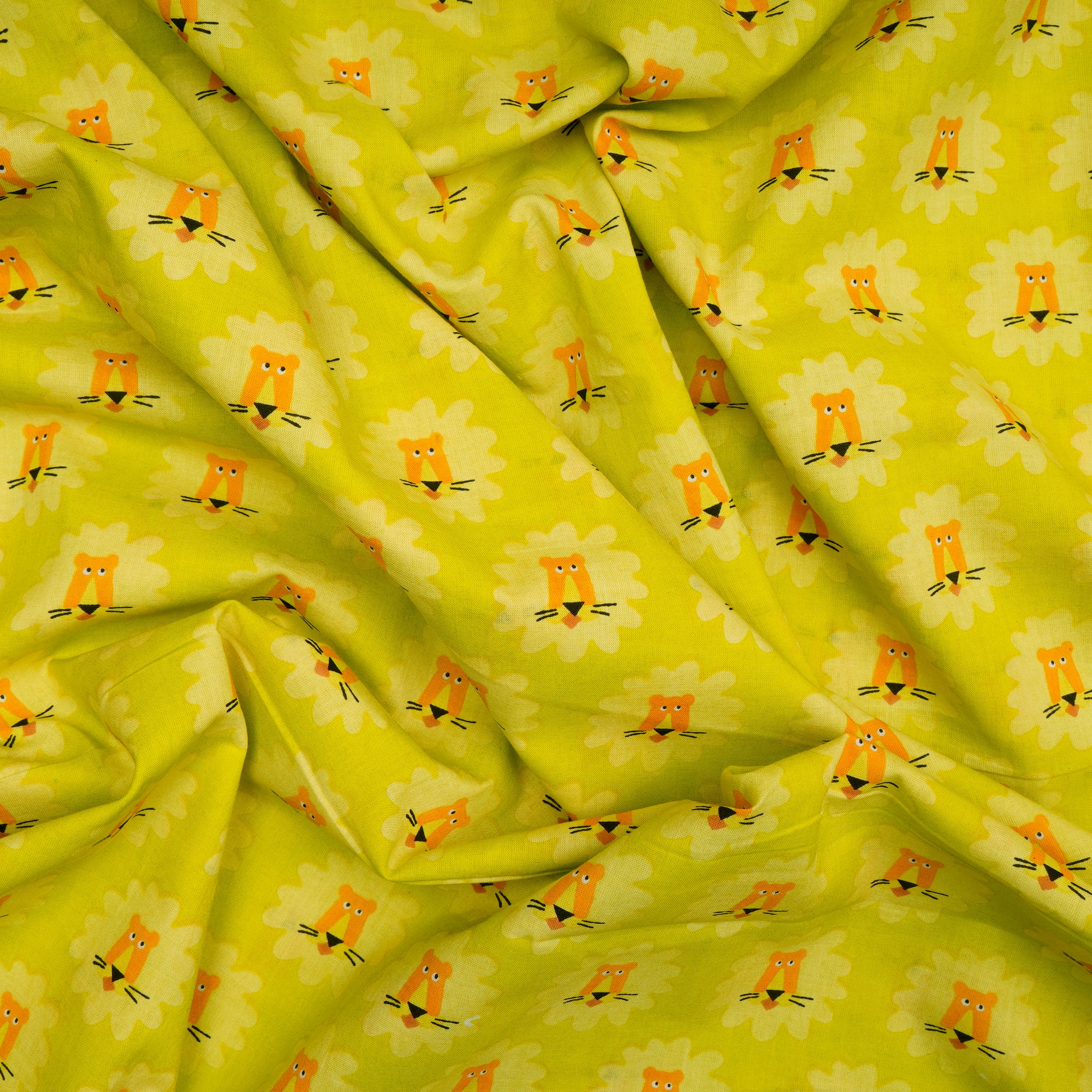 (Pre-Cut 4.00 Mtr)Lemon Kids Pattern Screen Printed Pure Cotton Fabric