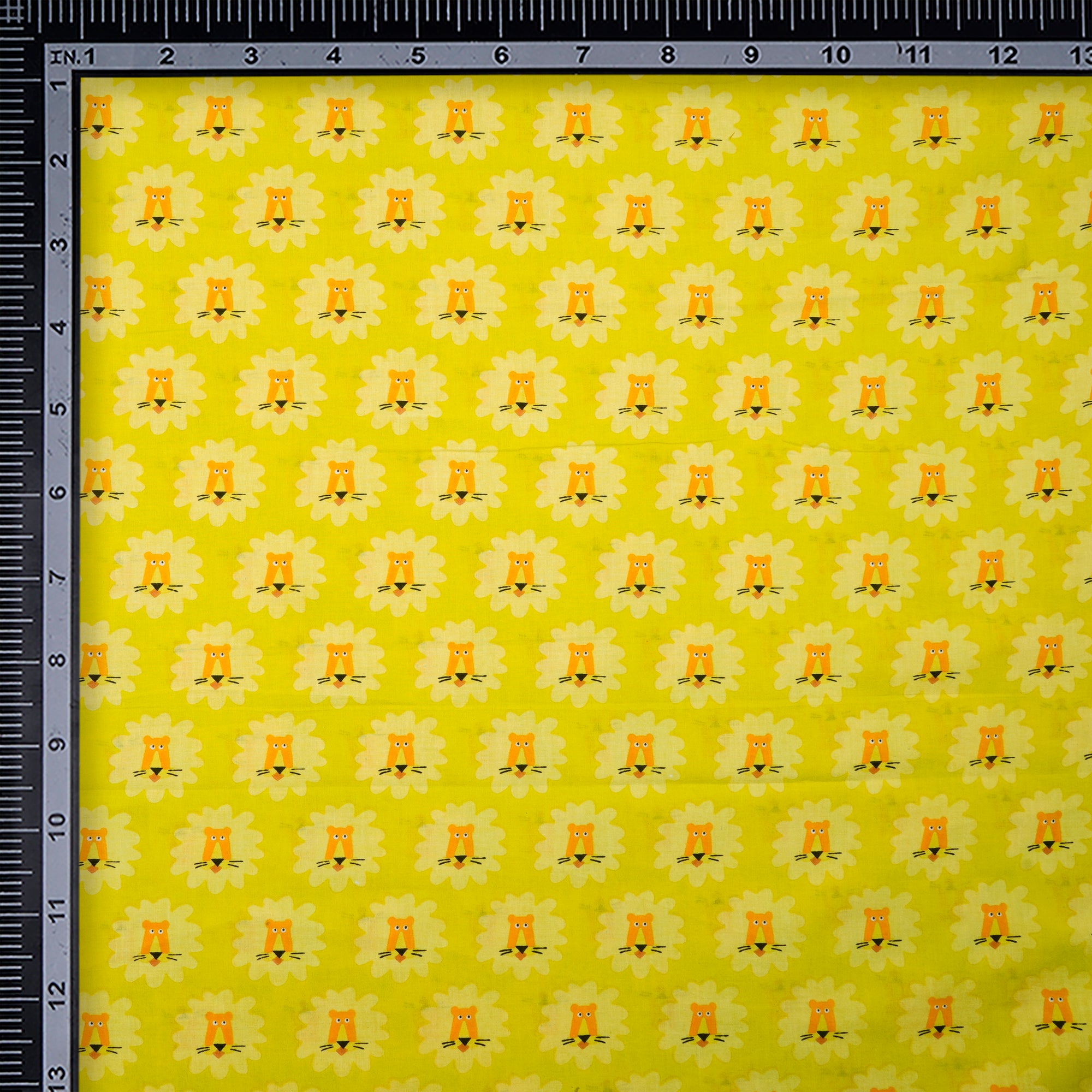(Pre-Cut 4.00 Mtr)Lemon Kids Pattern Screen Printed Pure Cotton Fabric