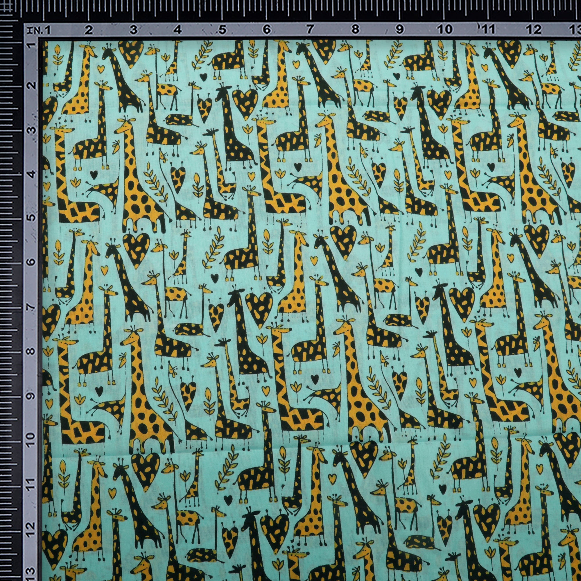 (Pre-Cut 4.05 Mtr)Sky Blue Kids Pattern Color Screen Printed Pure Cotton Fabric