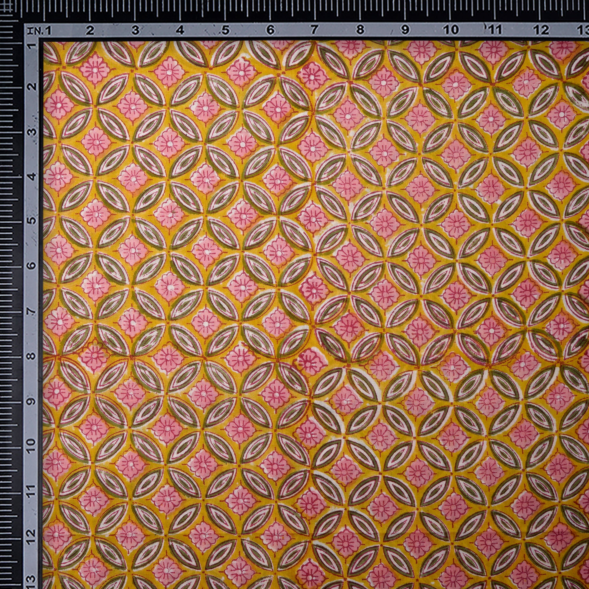 (Pre-Cut 0.70 Mtr)Multi Color Geometric Pattern Bagru Hand Block Printed Cotton Fabric.