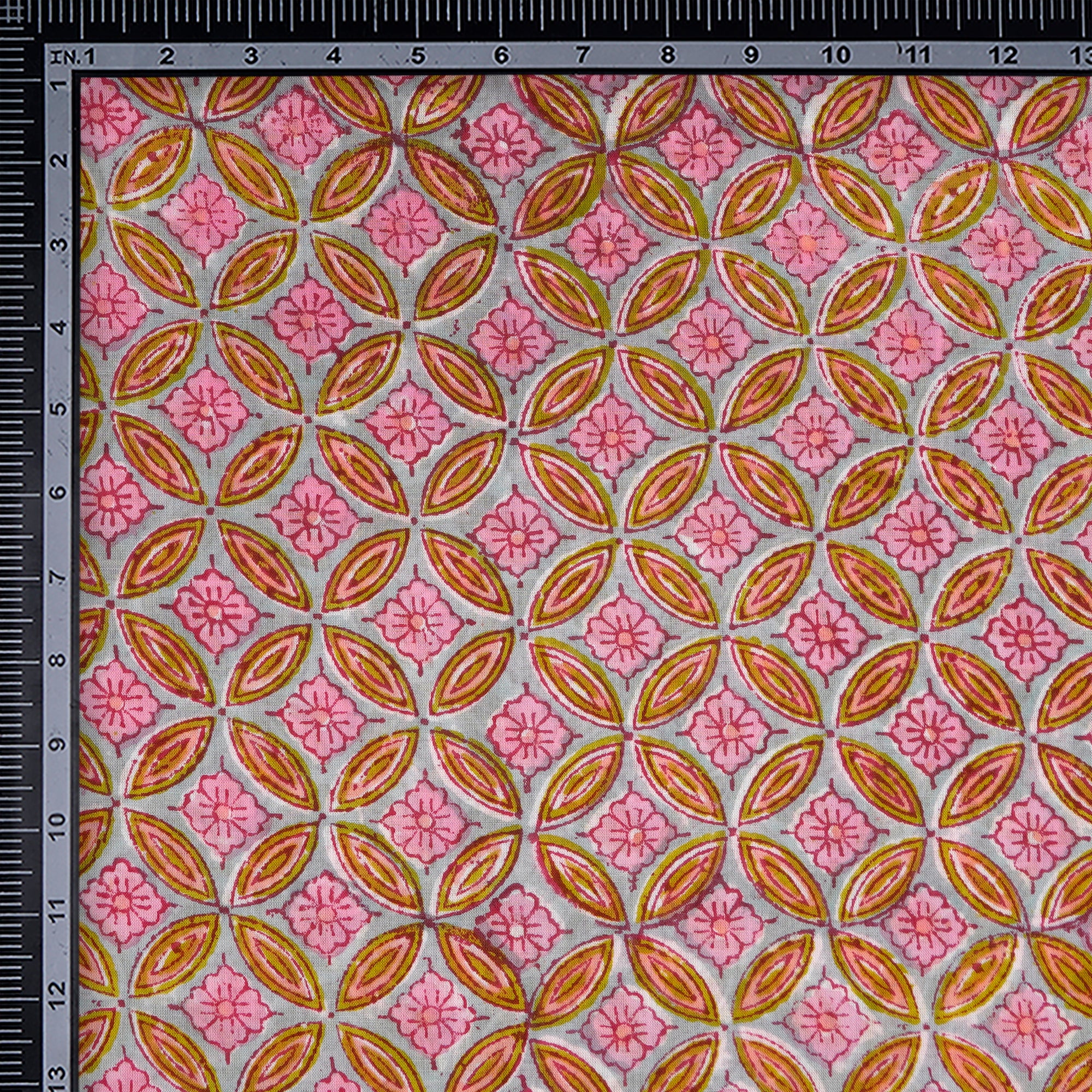 (Pre-Cut 2.00 Mtr)Multi Color Geometric Pattern Bagru Hand Block Printed Cotton Fabric