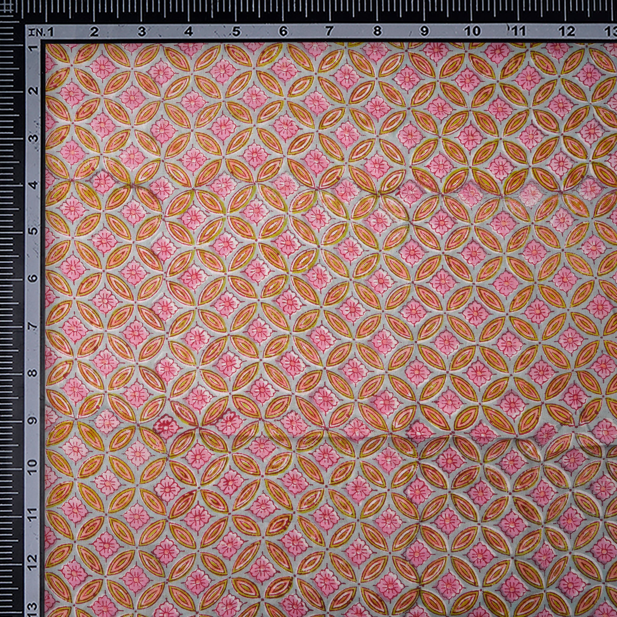 (Pre-Cut 4.00 Mtr)Multi Color All Over Pattern Hand Block Cotton Fabric