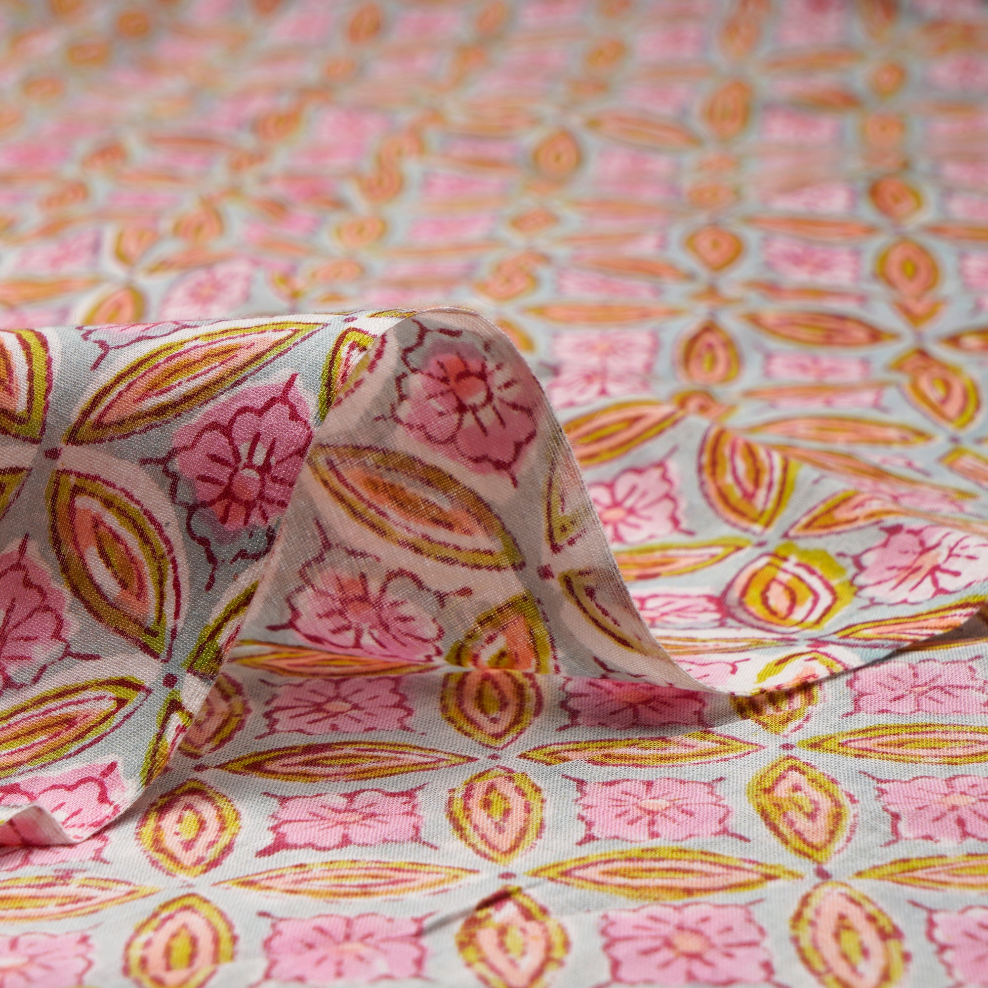 (Pre-Cut 4.00 Mtr)Multi Color All Over Pattern Hand Block Cotton Fabric