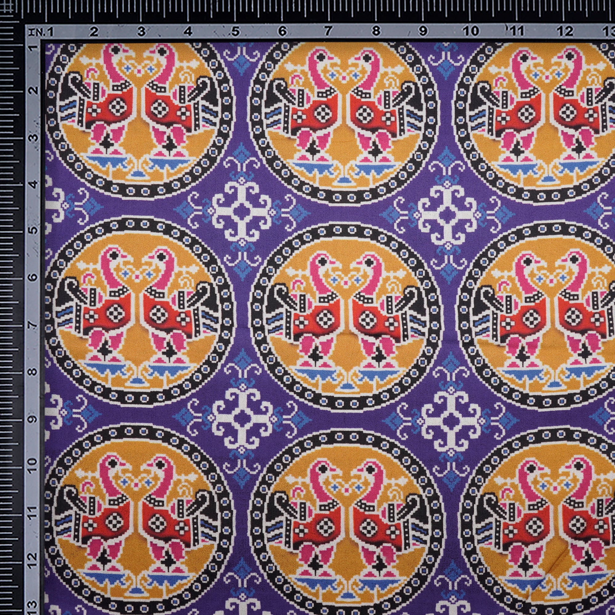 (Pre-Cut 3.00Mtr)Purple Corallites Patola Pattern Digital Print Cotton Satin Fabric