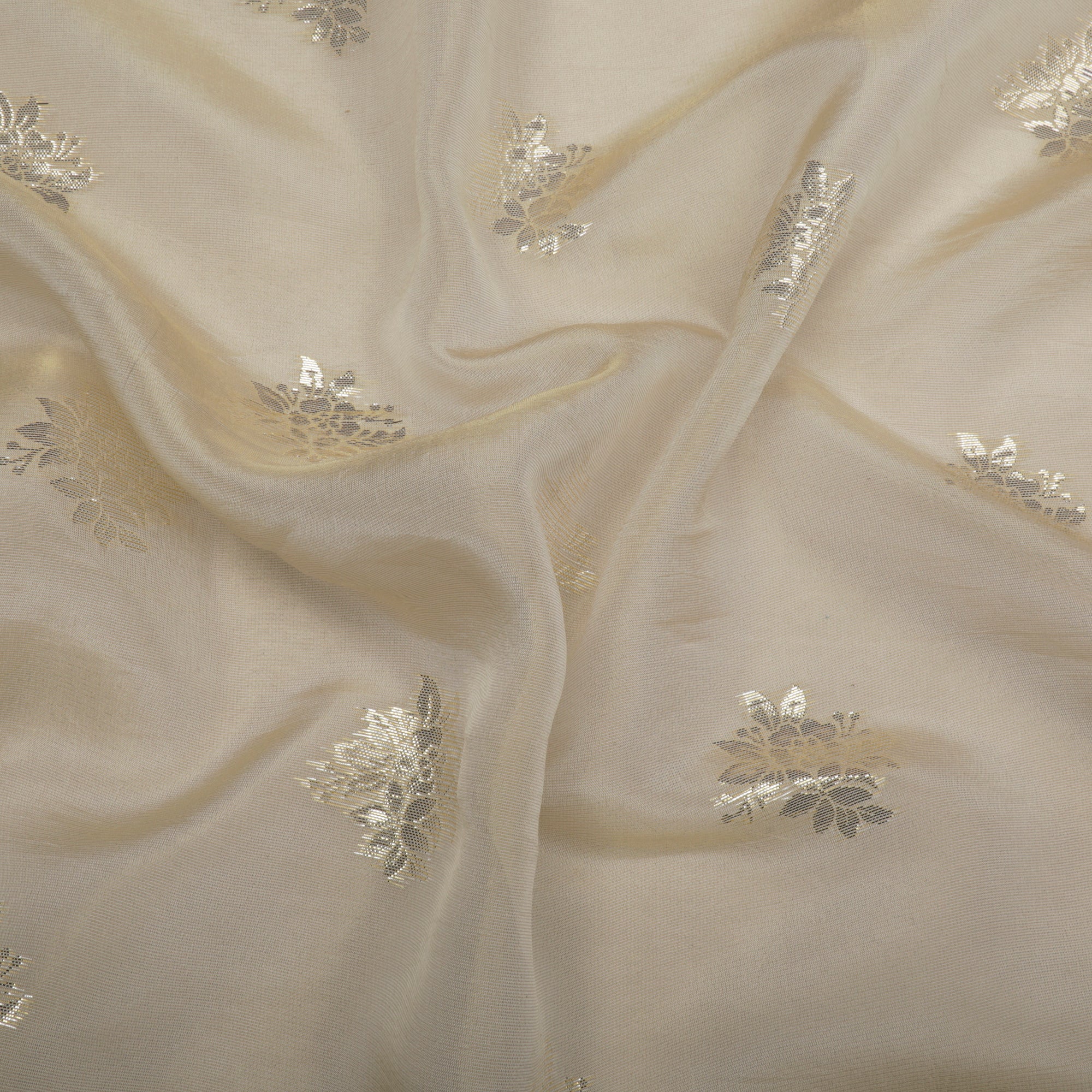 (Pre-Cut 0.50 Mtr)Off-White Floral Pattern Zari Viscose Tissue Fabric
