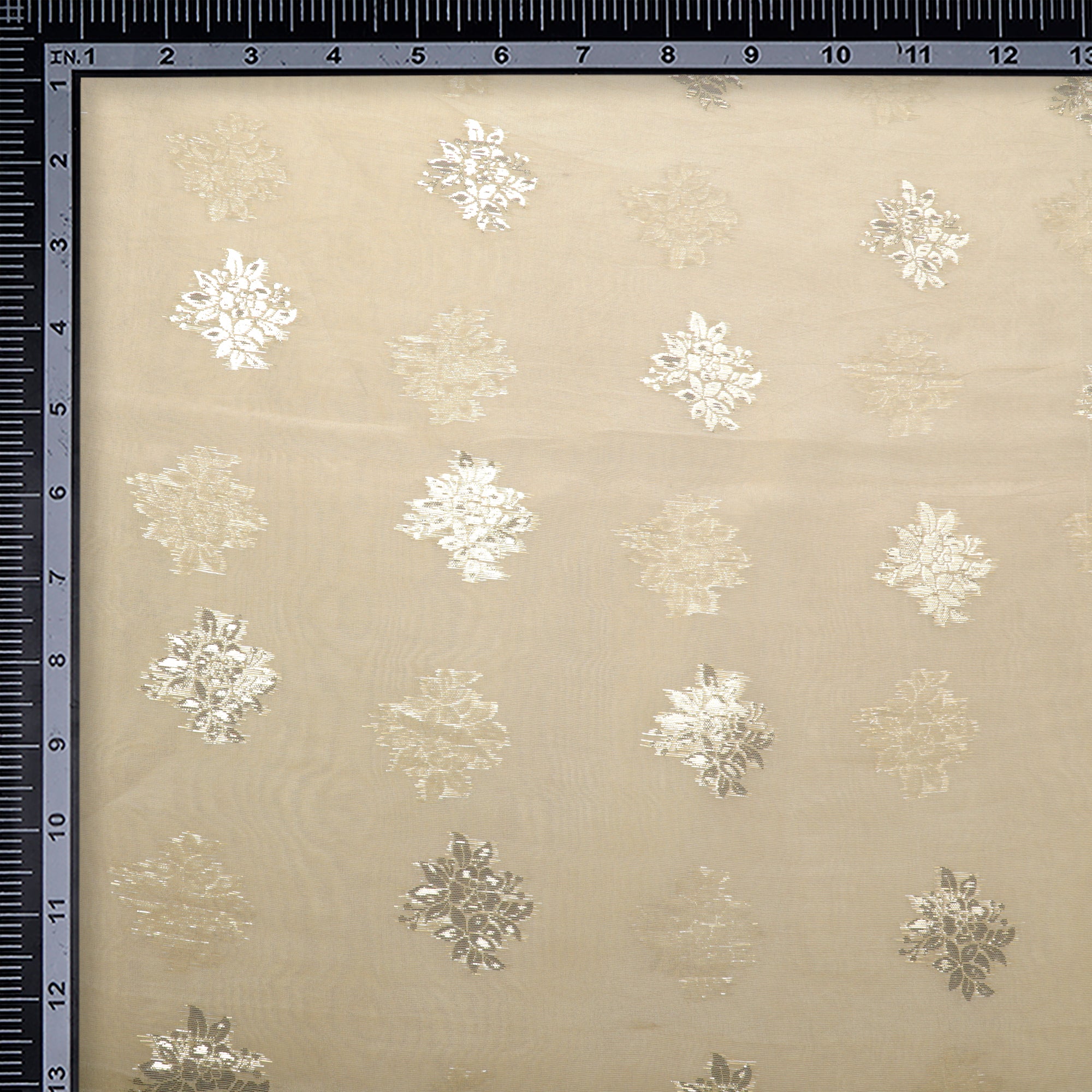 (Pre-Cut 2.25 Mtr)Gold Booti Pattern Dyeable Fancy Viscose Organza Jacquard Tissue Fabric