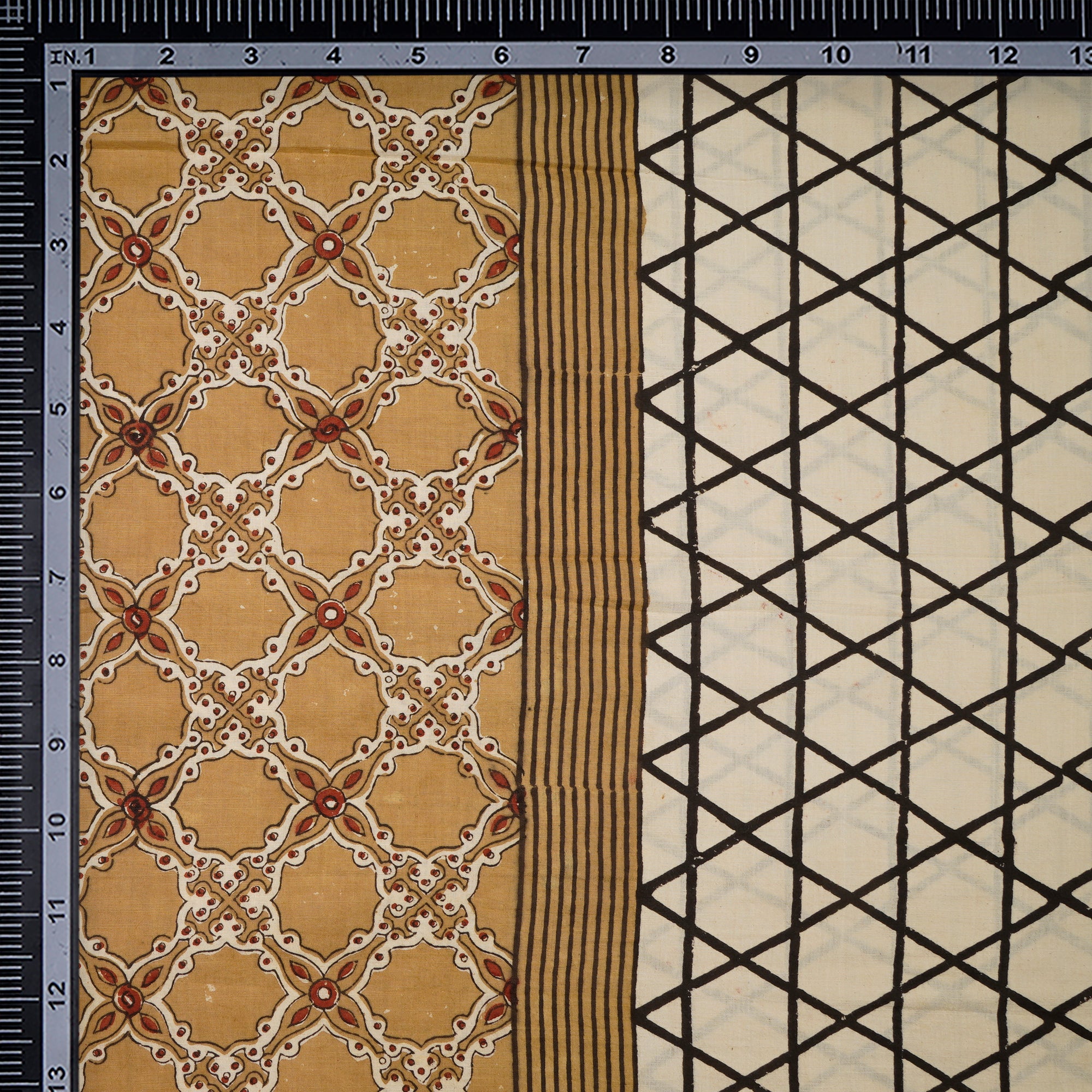 (Pre-Cut 3.35 Mtr)Beige Natural Dye Hand Block Ajrak Printed Cotton Fabric