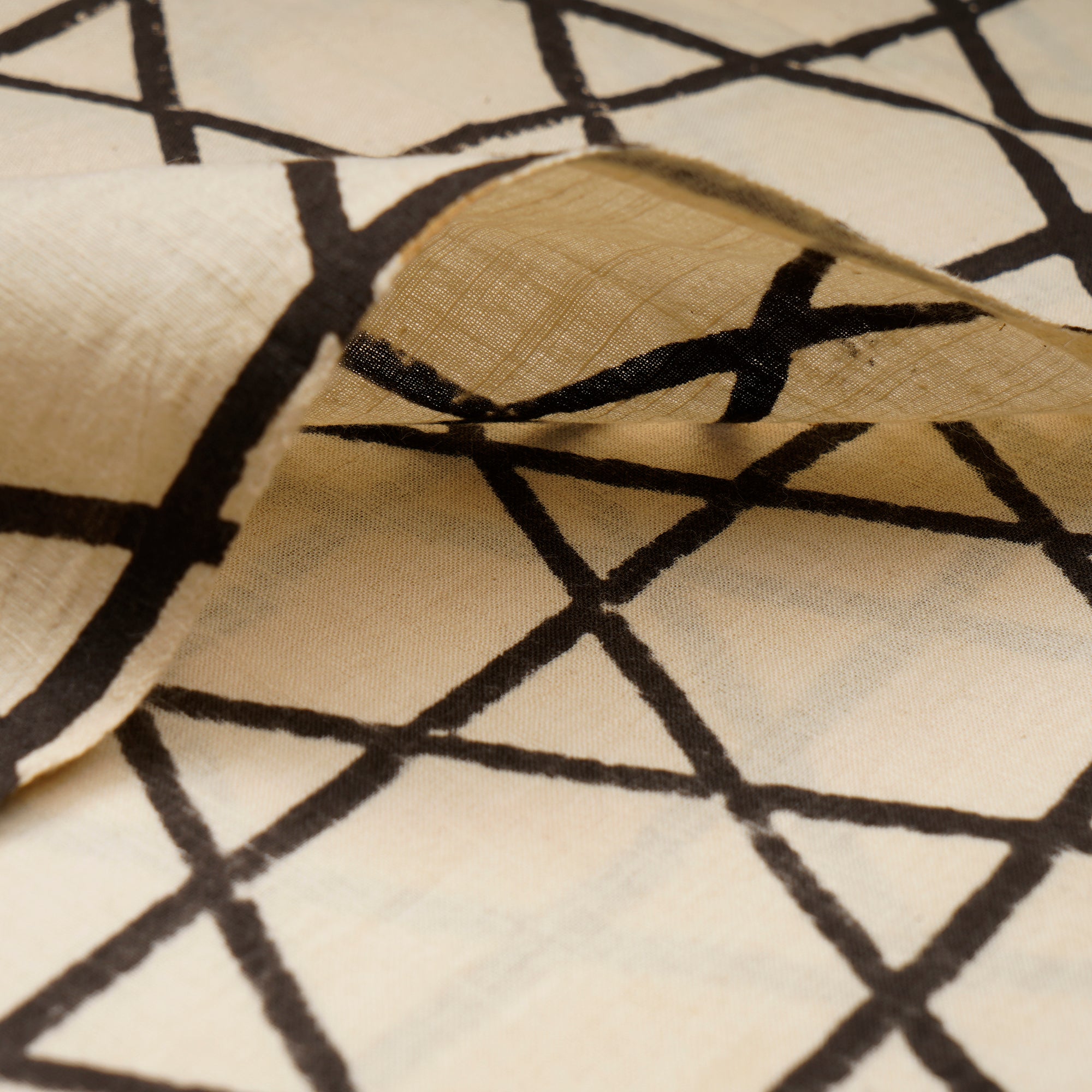 (Pre-Cut 3.35 Mtr)Beige Natural Dye Hand Block Ajrak Printed Cotton Fabric