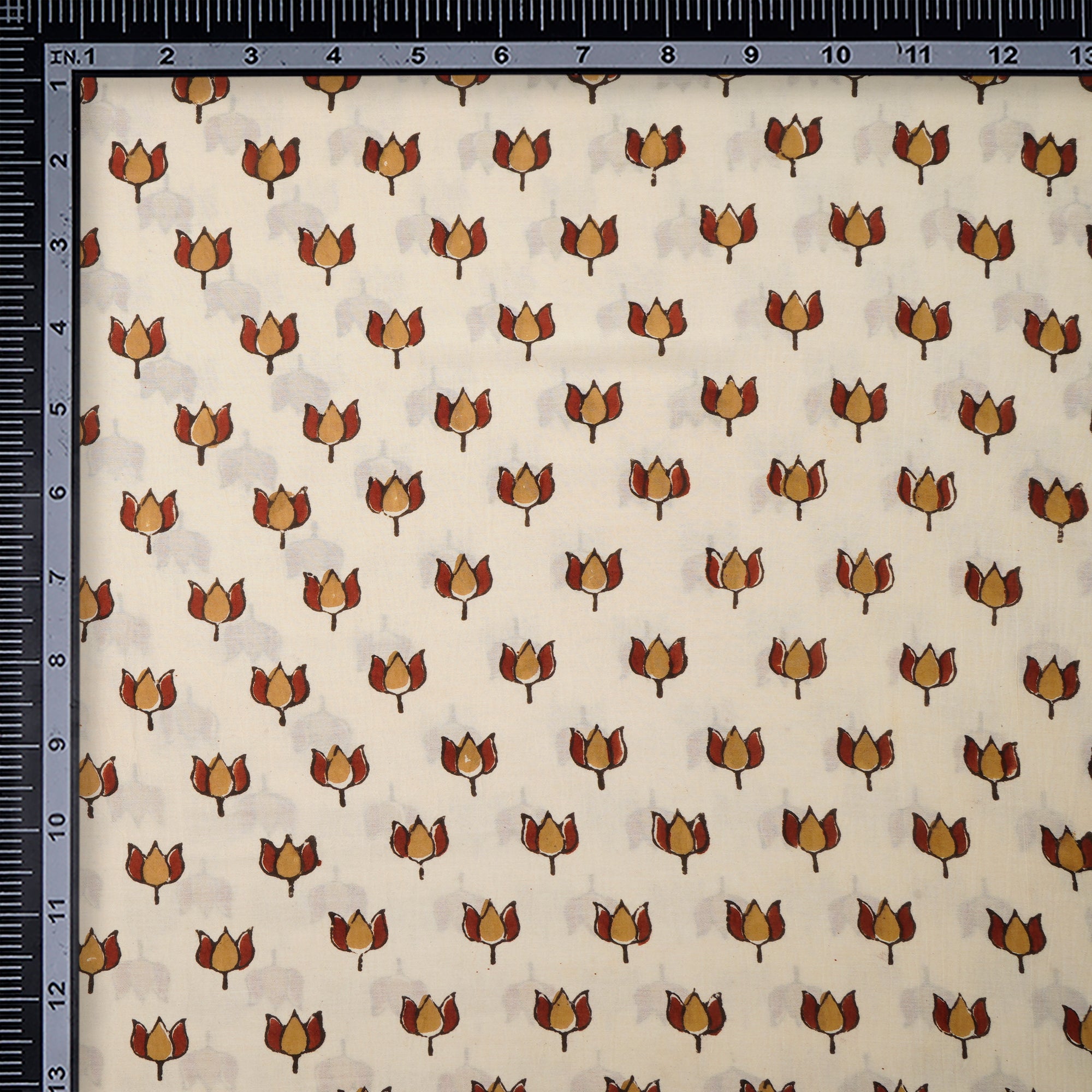 (Pre-Cut 4.50 Mtr)Cream Natural Dye Hand Block Ajrak Printed Cotton Fabric