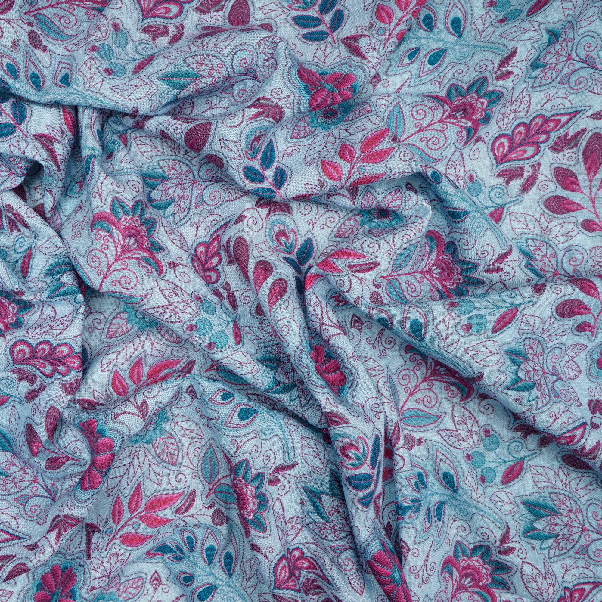 (Pre-Cut 1.10 Mtr)Ice Wash Floral pattern Digital Print Muslin Cotton Fabric