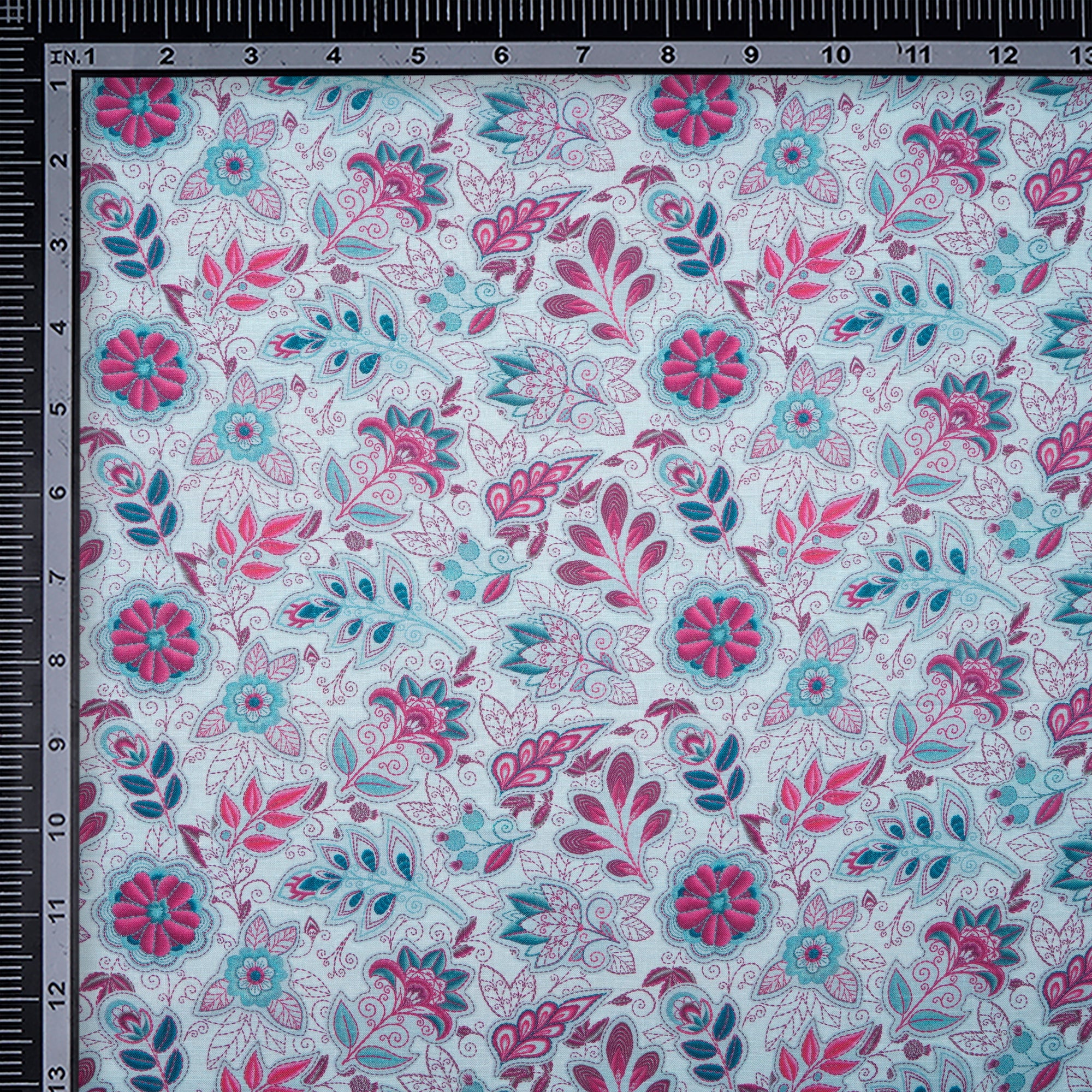 (Pre-Cut 1.10 Mtr)Ice Wash Floral pattern Digital Print Muslin Cotton Fabric