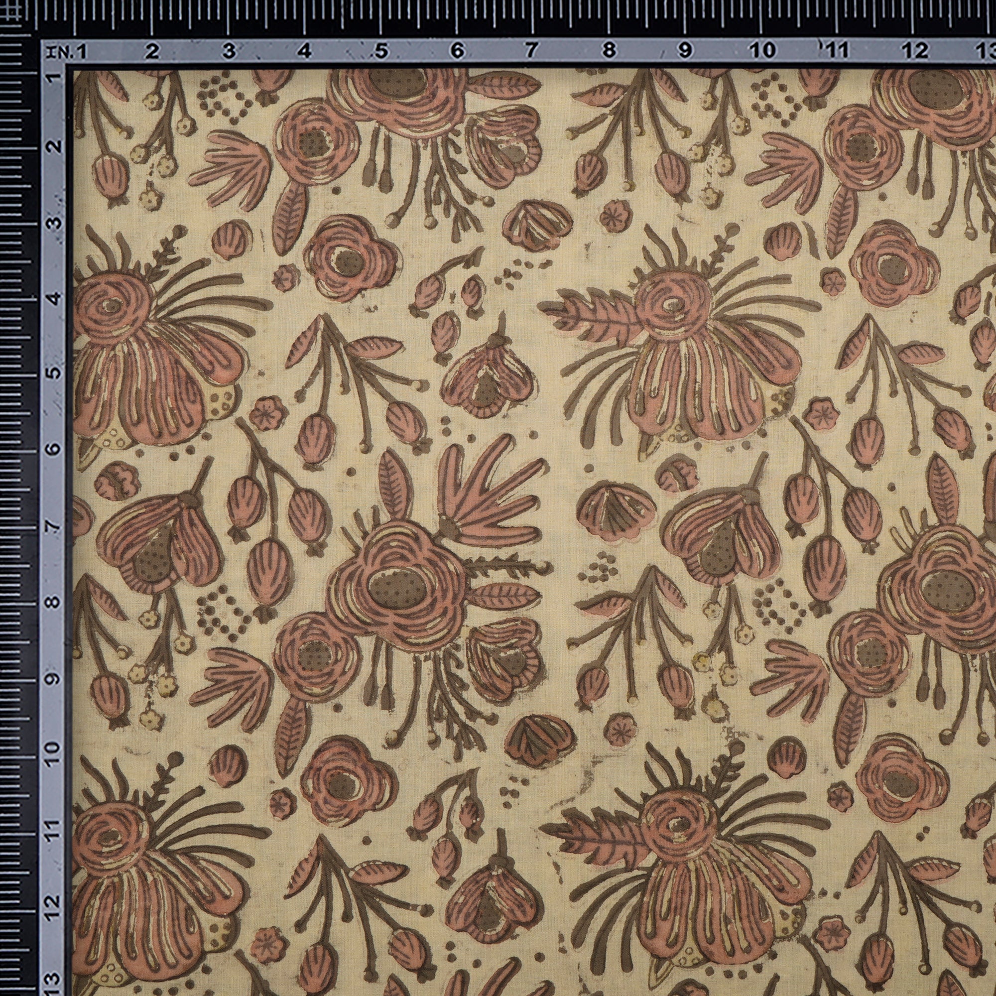 (Pre-Cut 0.70 Mtr)Beige Natural Dye Hand Block Ajrak Dabu Printed Cotton Fabric