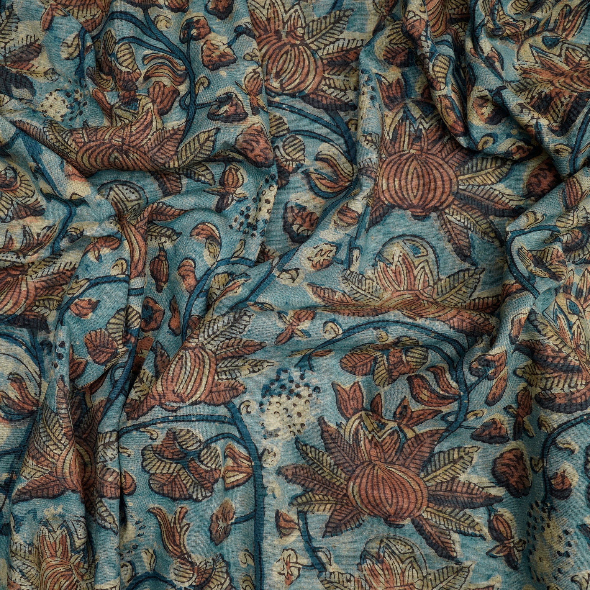 (Pre-Cut 4.40 Mtr)Fade Blue Natural Dye Hand Block Ajrak Dabu Printed Cotton Fabric