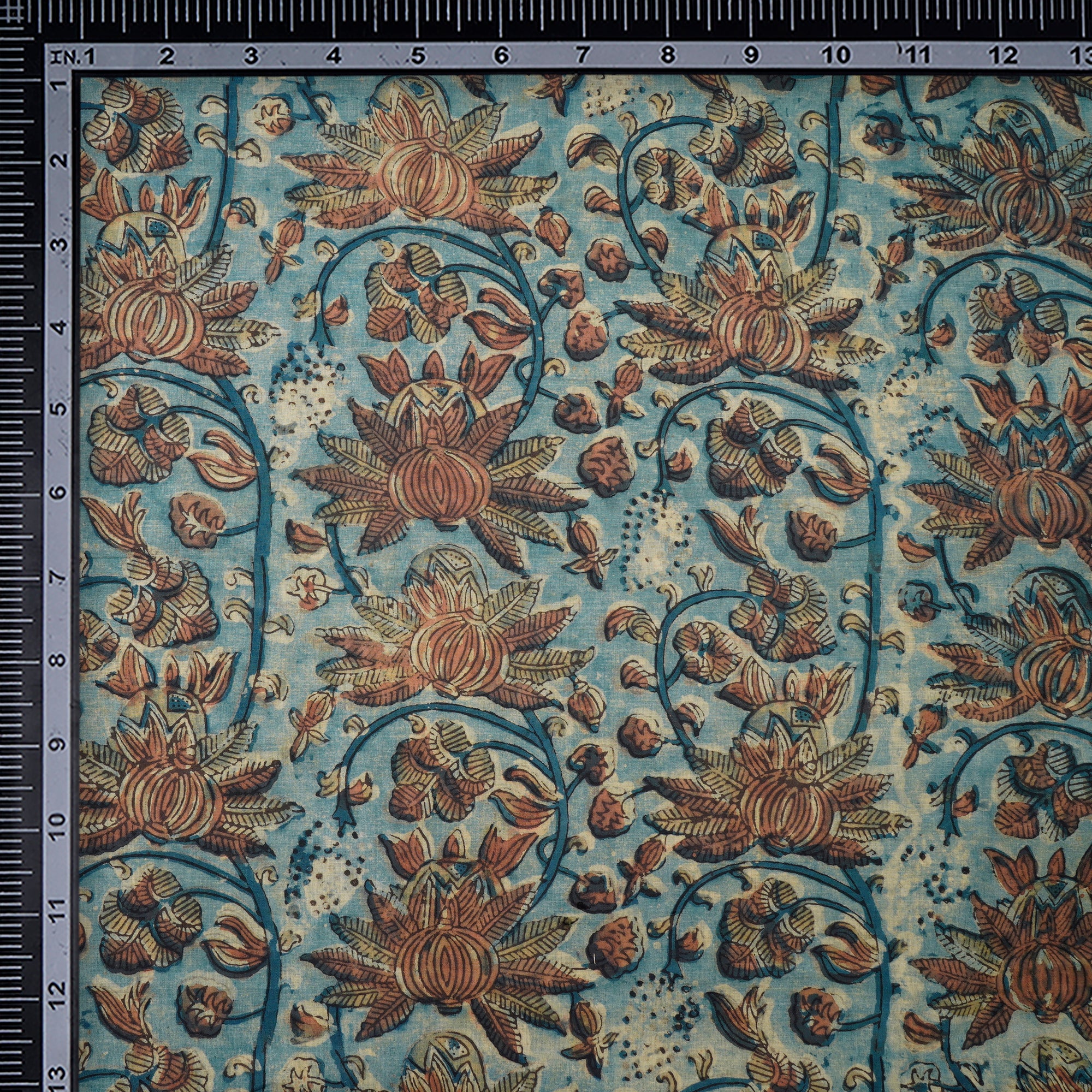 (Pre-Cut 4.40 Mtr)Fade Blue Natural Dye Hand Block Ajrak Dabu Printed Cotton Fabric