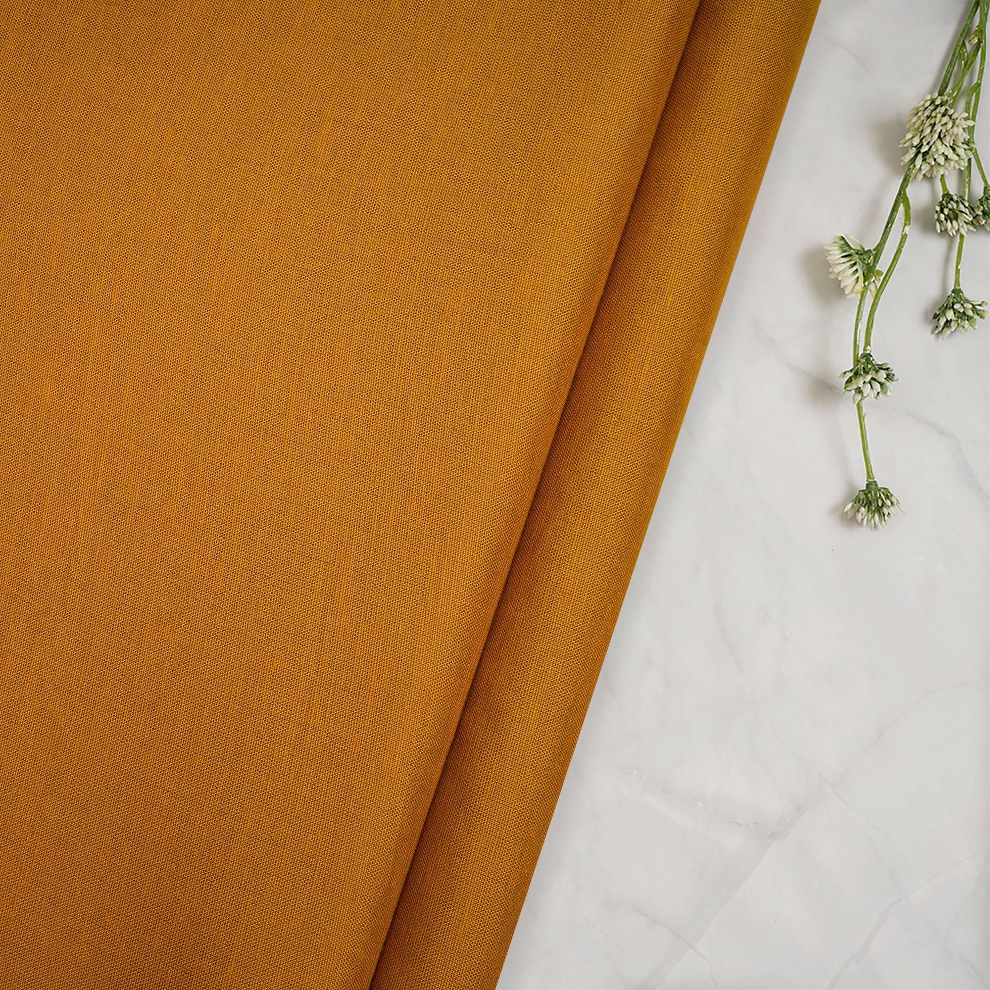 (Pre-Cut 3.00 Mtr)Dark Mustard Piece Dyed Plain Viscose Cotton Fabric