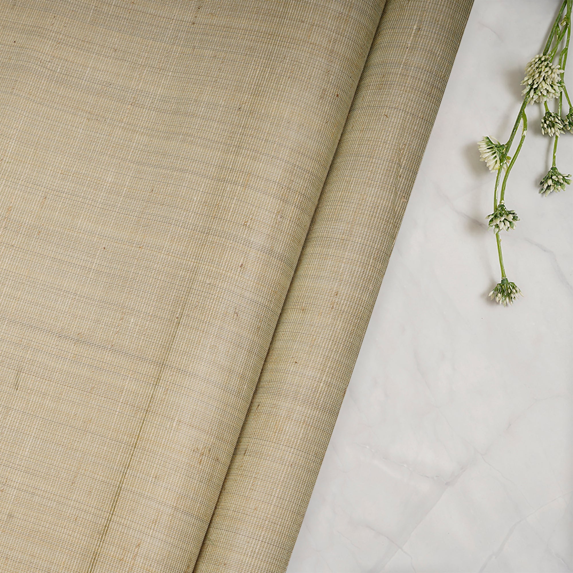 (Pre-Cut 0.50 Mtr)Tea Green Plain Slub Polyester Fabric