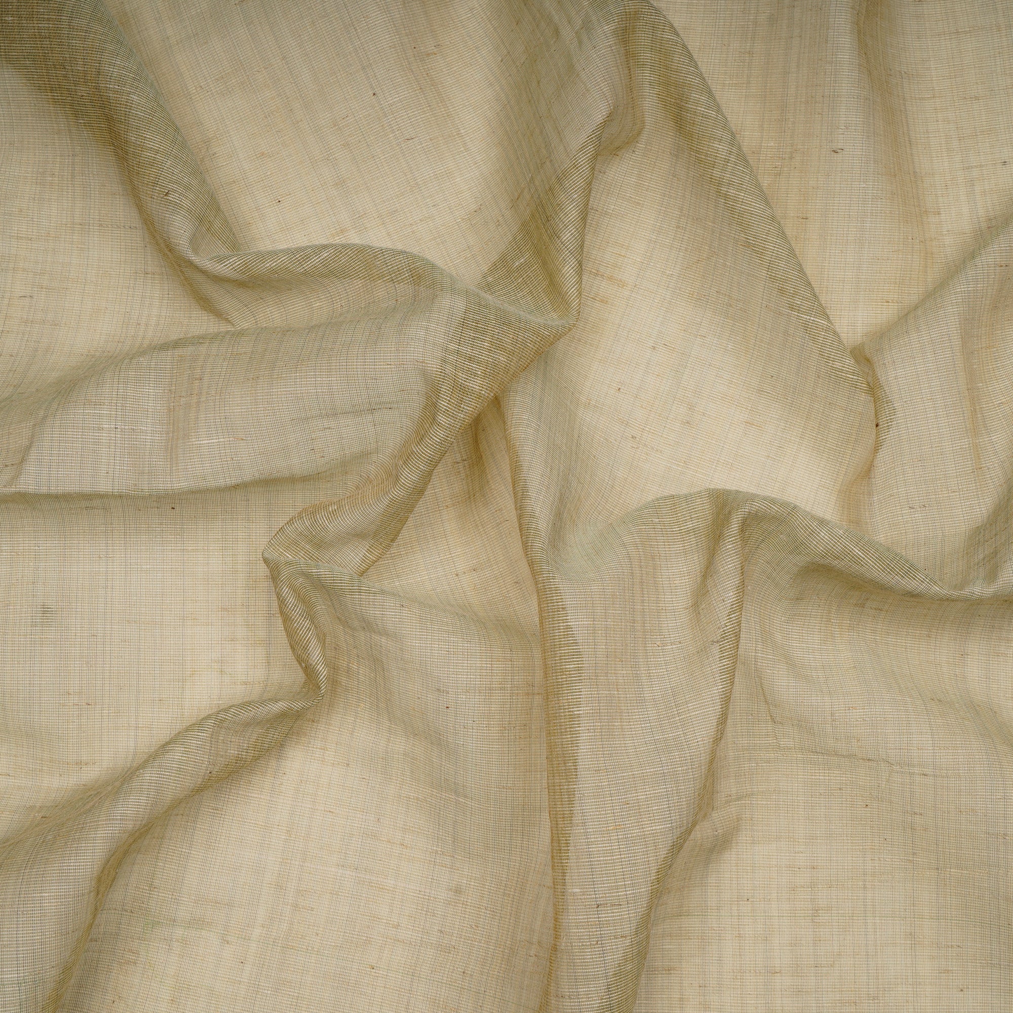 (Pre-Cut 0.50 Mtr)Tea Green Plain Slub Polyester Fabric