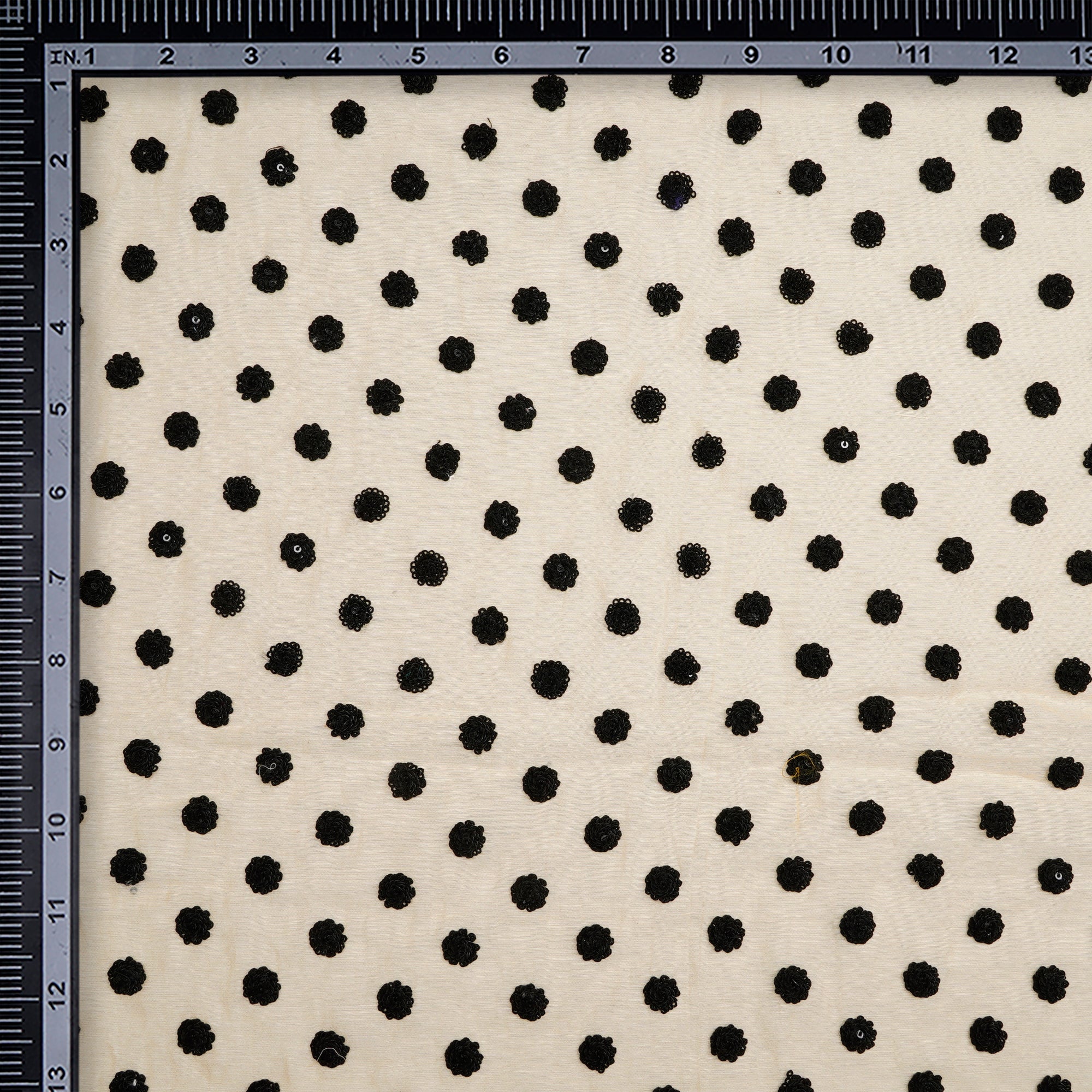 (Pre-Cut 1.15 Mtr)Beige-Black Booti Pattern Sequin Embroidered Silk Cotton Fabric