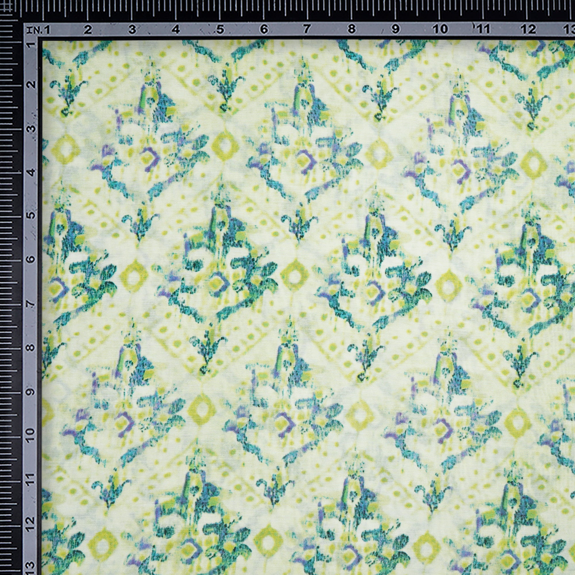 (Pre-Cut 2.90 Mtr)Parrot Green Ikat Pattern Digital Printed Bemberg Modal Fabric