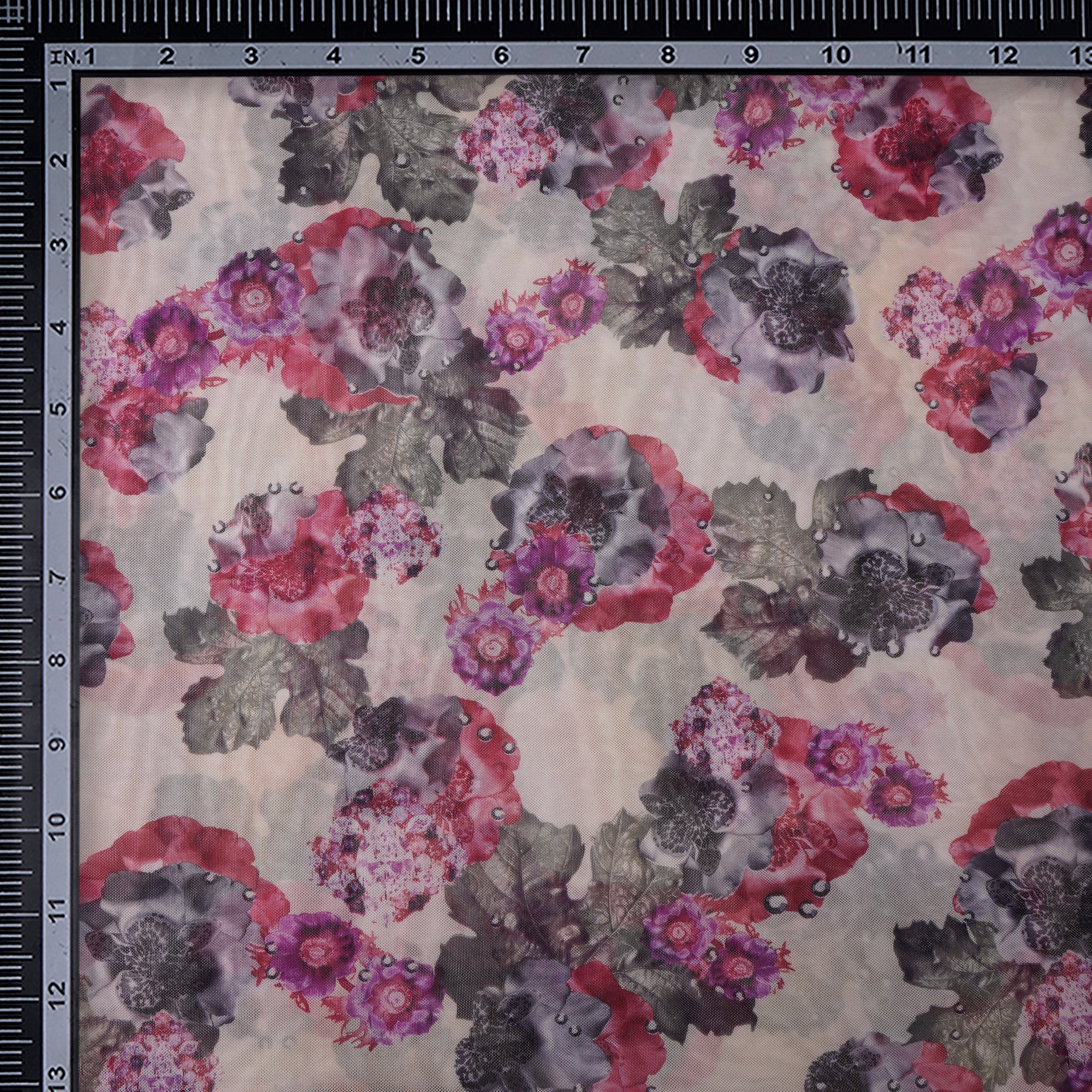 (Pre-Cut 4.60 Mtr)Multi Color Floral Pattern Digital Print Nylon Fabric