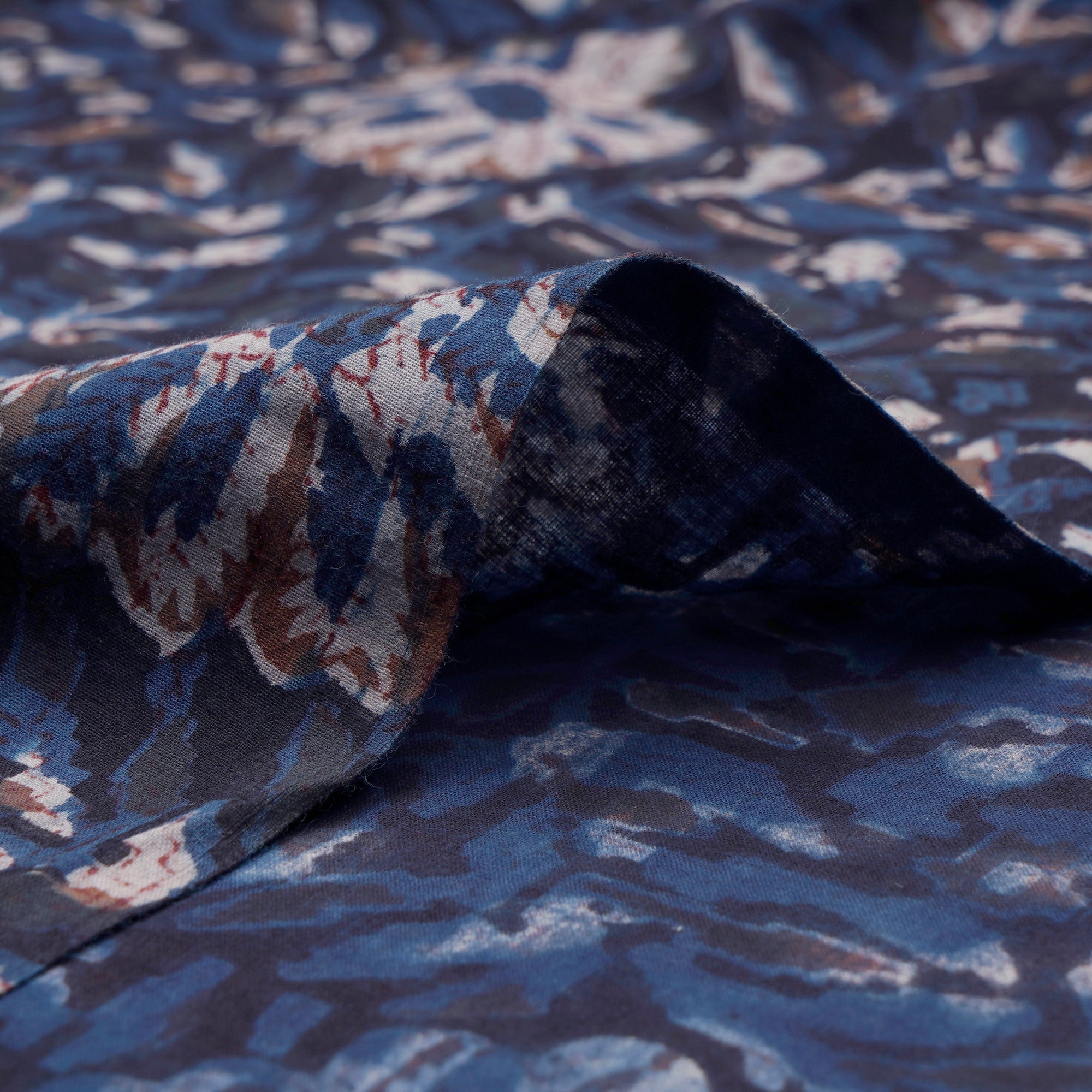 (Pre-Cut 1.80 Mtr)Navy Blue Hand Block Natural Dye Jahota Printed Cotton Cambric Fabric