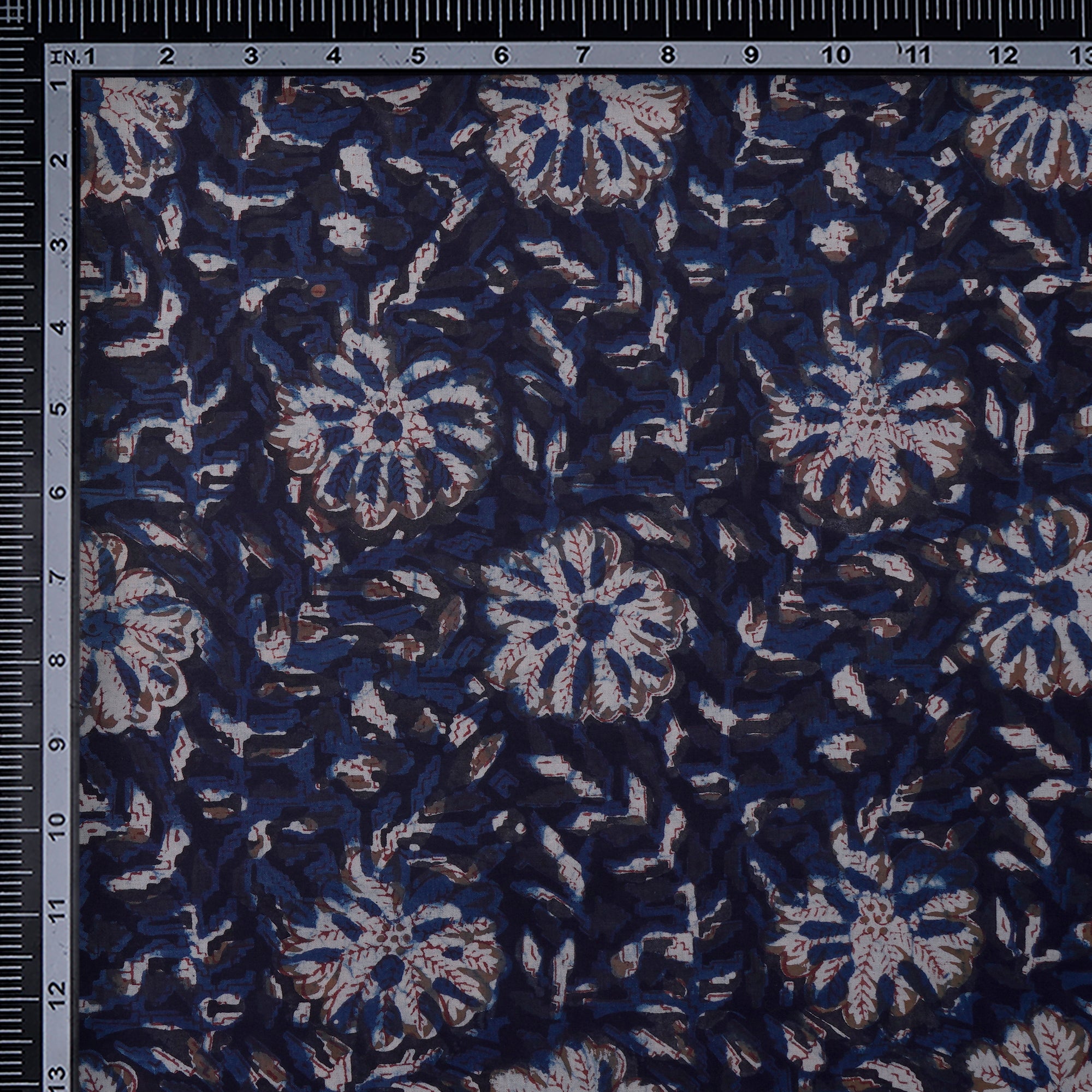 (Pre-Cut 2.00 Mtr)Navy Blue Hand Block Natural Dye Jahota Printed Cotton Cambric Fabric