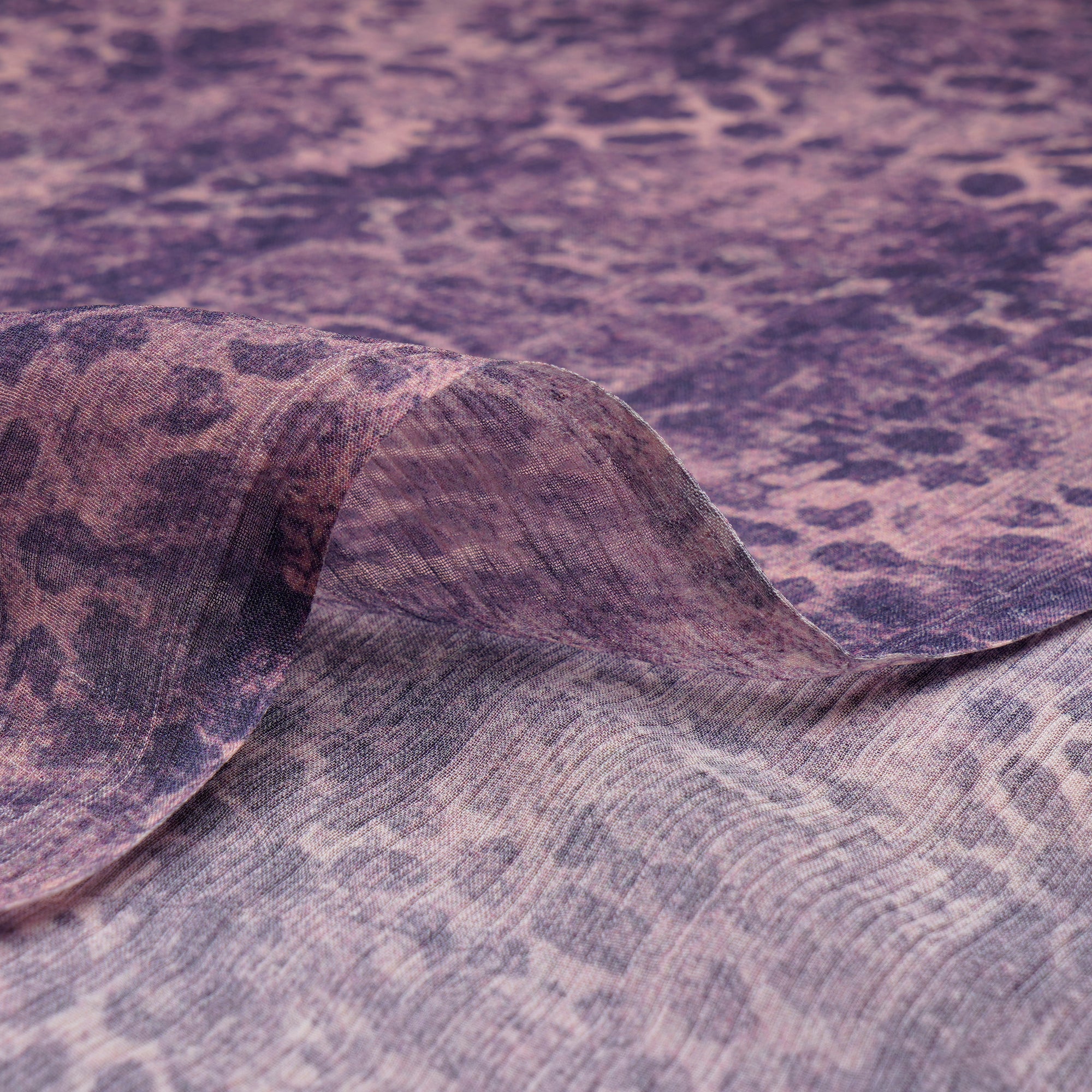 (Pre-Cut 3.00 Mtr)Purple All Over Pattern Digital Print Bemberg Chiffon Fabric