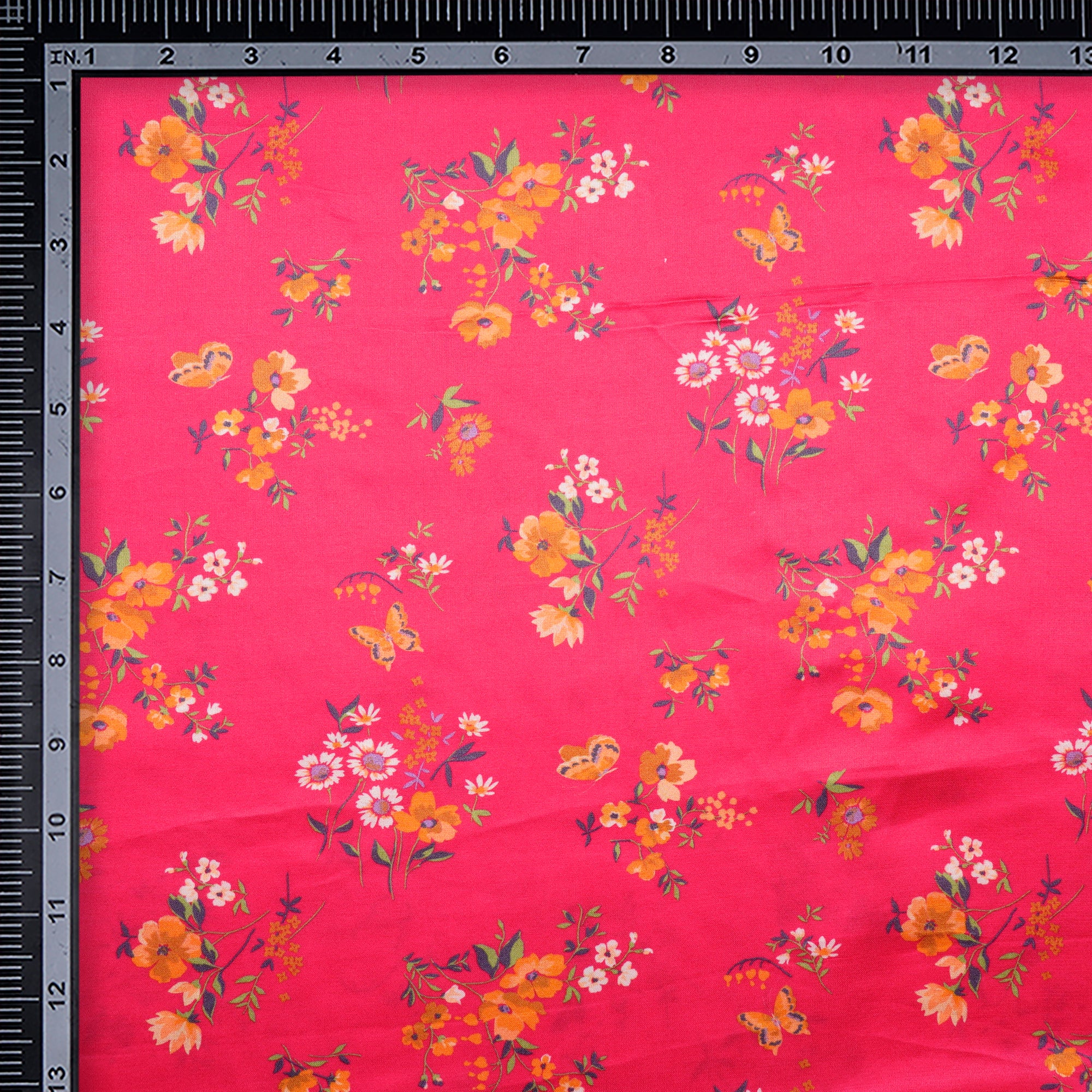 (Pre-Cut 3.20 Mtr)Hot Pink Floarl Pattern Digital Print Modal Satin Fabric