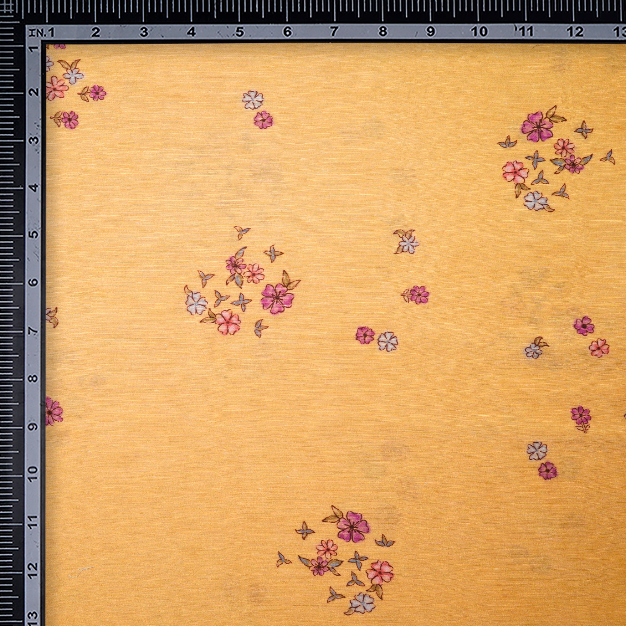 (Pre-Cut 0.75 Mtr)Apricot Cream Floral Pattern Digital Print Bemberg Linen Fabric