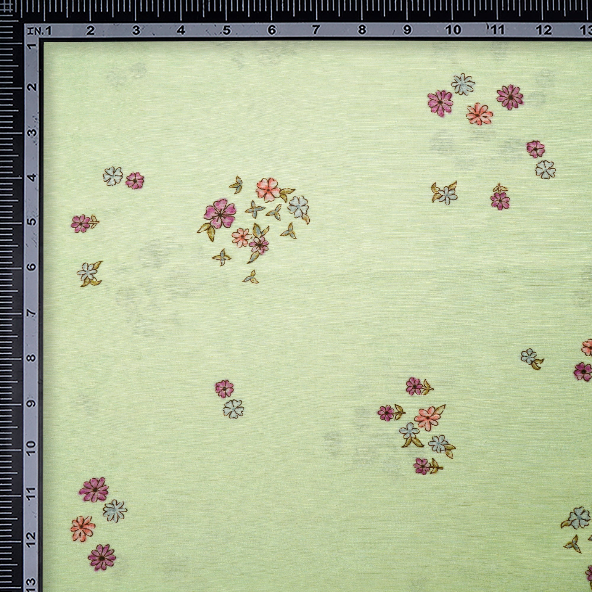 (Pre-Cut 1.90 Mtr)Mint Green Floral Pattern Digital Print Bemberg Linen Fabric