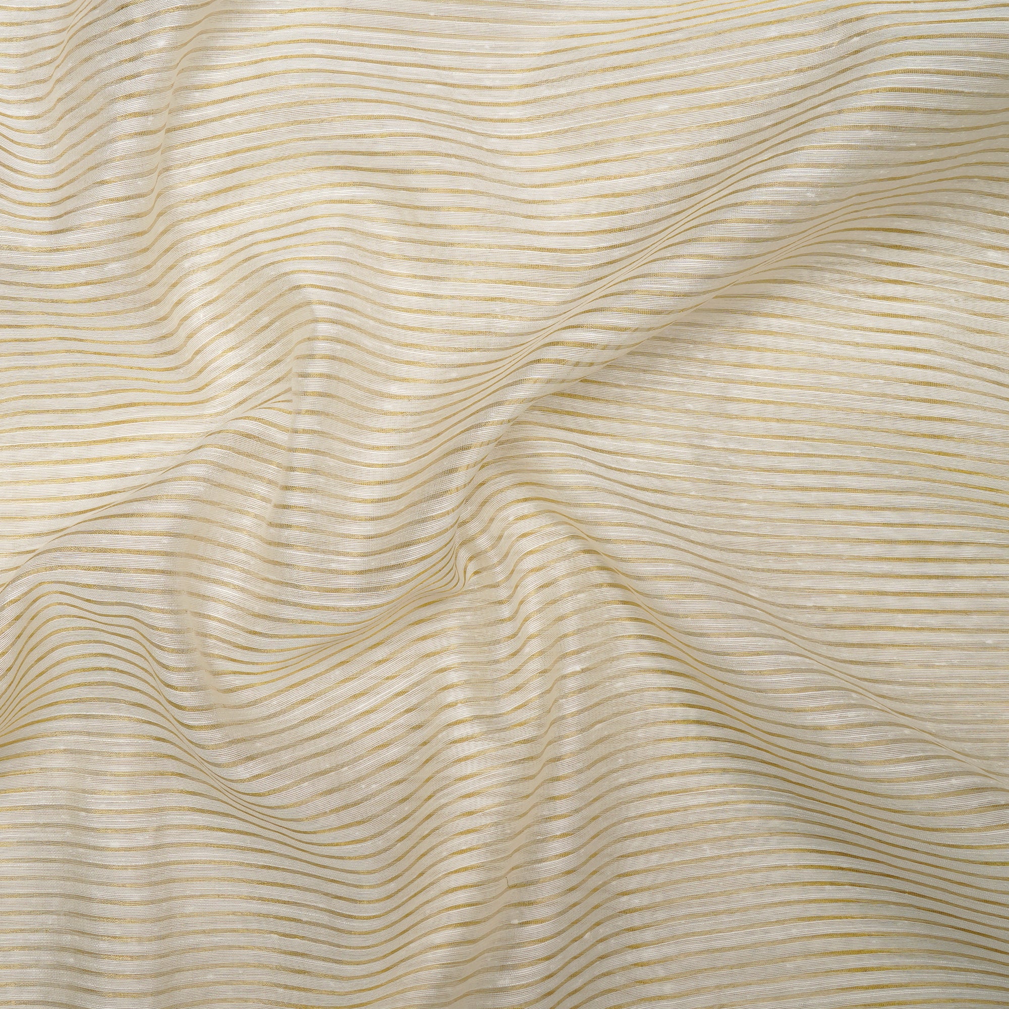 (Pre-Cut 0.50 Mtr)White-Golden Stripe Pattern Dyeable Silk-Cotton Fabric