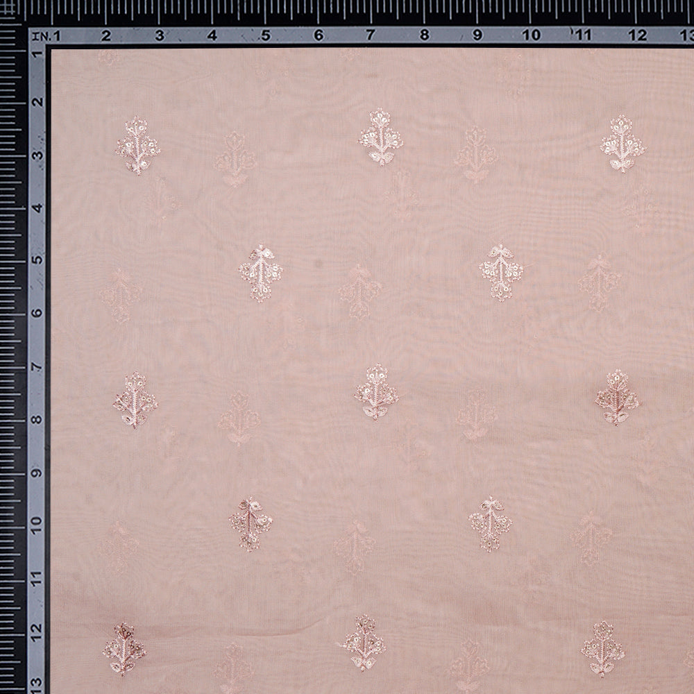 (Pre-Cut 1.90 Mtr)Rosewater Booti Pattern Thread Embroidered Viscose Organga Fabric