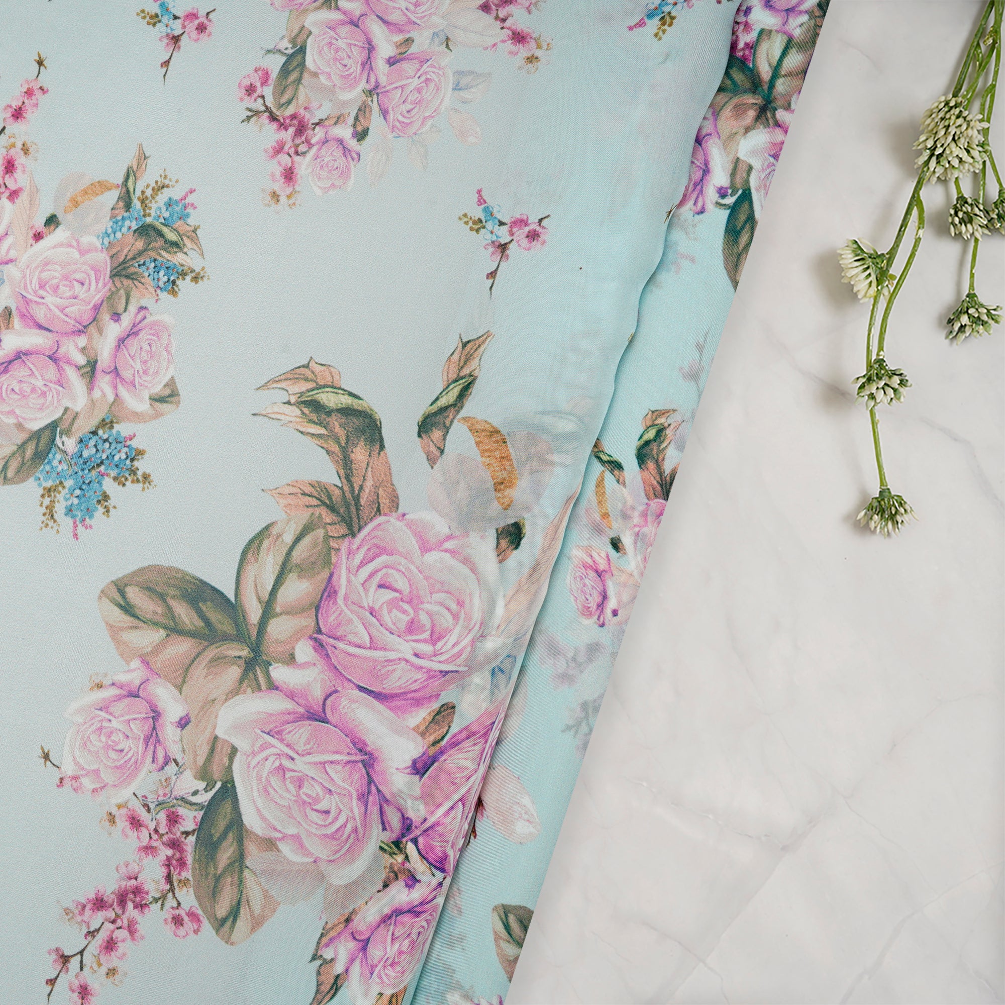 (Pre-Cut 1.25 Mtr)Multi Color Floral Pattern Digital Print-Bemberg Paper Silk