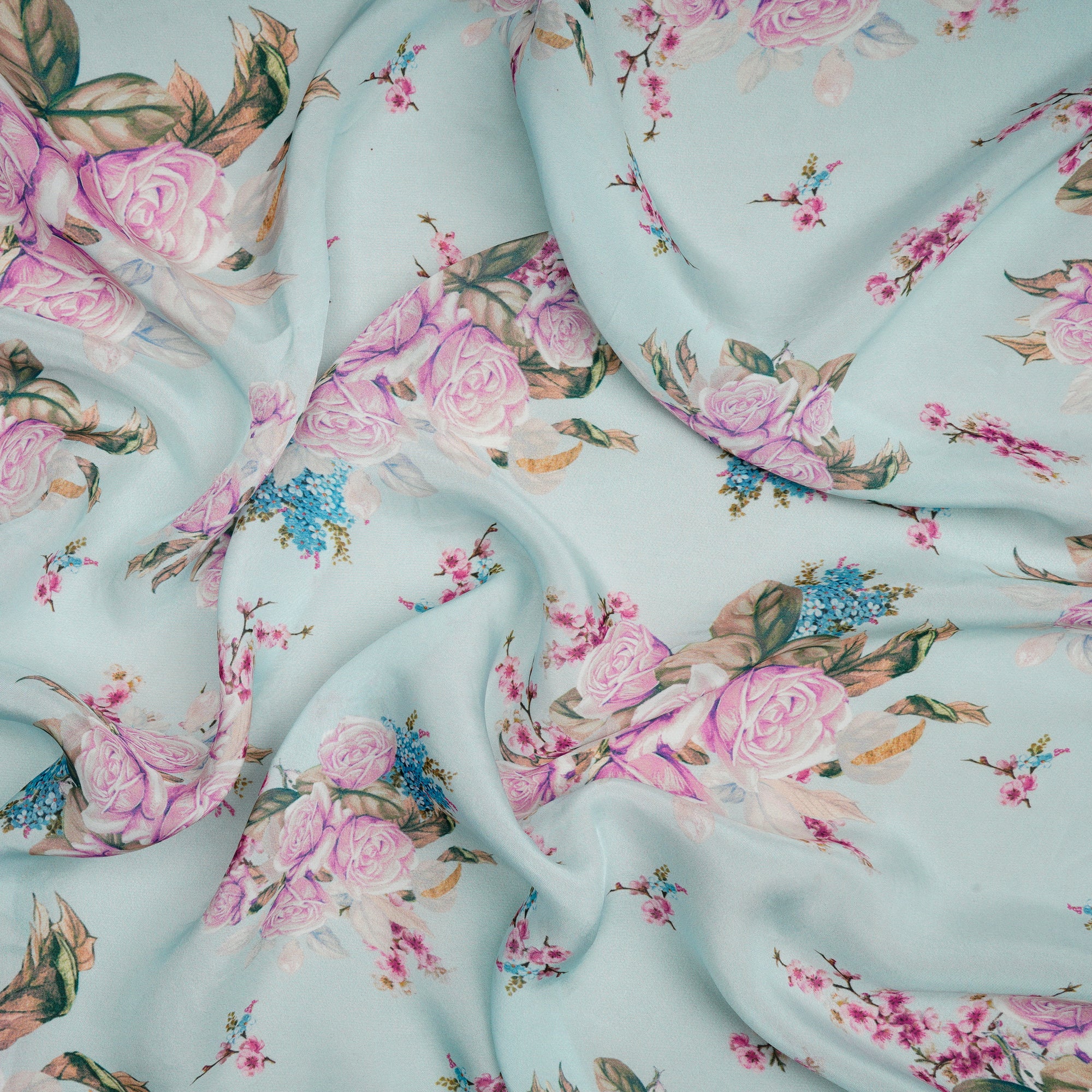 (Pre-Cut 1.25 Mtr)Multi Color Floral Pattern Digital Print-Bemberg Paper Silk