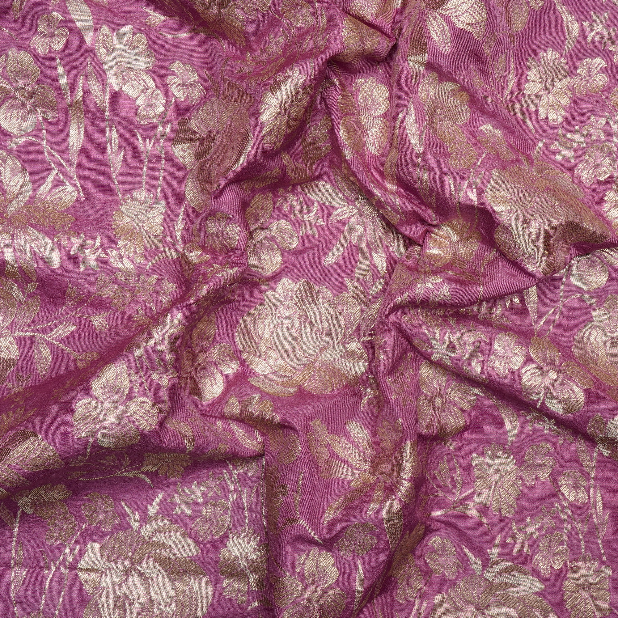 (Pre-Cut 0.50 Mtr)Purple Floral Pattern Brocade Fabrics