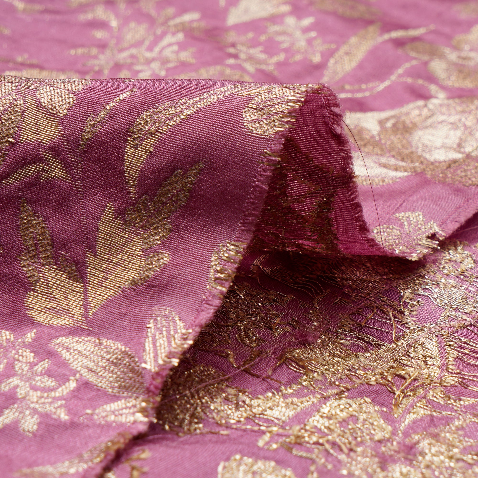 (Pre-Cut 0.50 Mtr)Purple Floral Pattern Brocade Fabrics