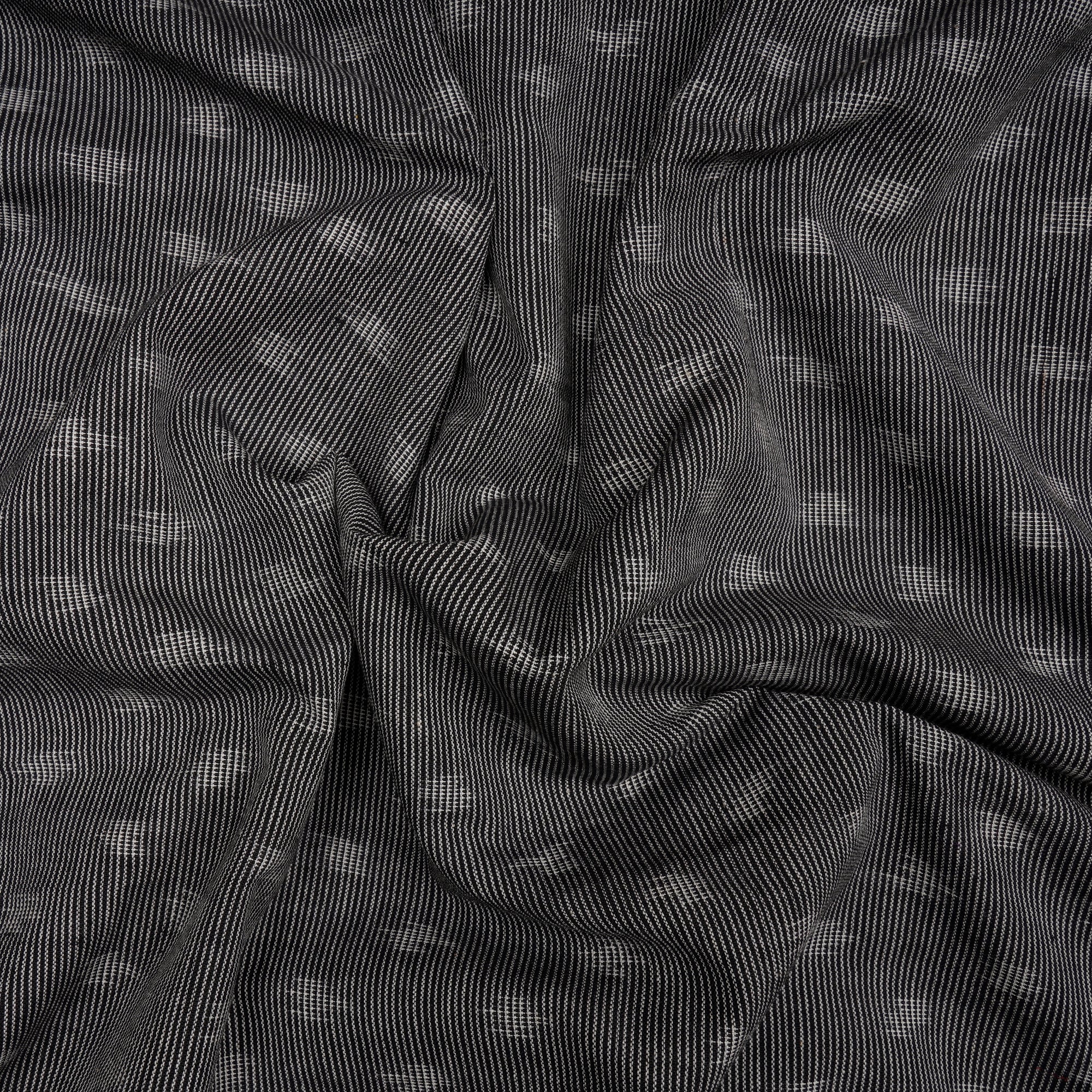 (Pre-Cut 4.15 Mtr) Black-Red Washed Woven Ikat Cotton Fabric