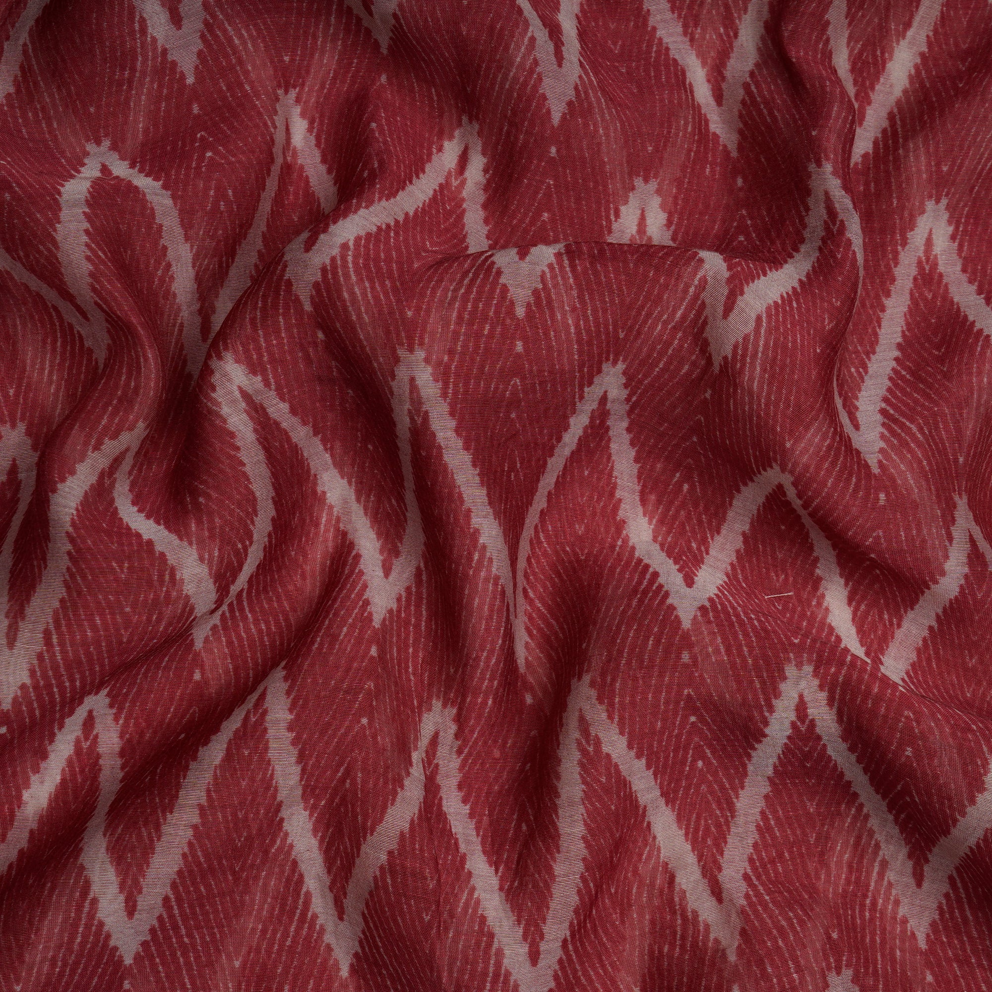 (Pre-Cut 2.25 Mtr) Red Ikat Pattern Digital Print Silk-Cotton Fabric