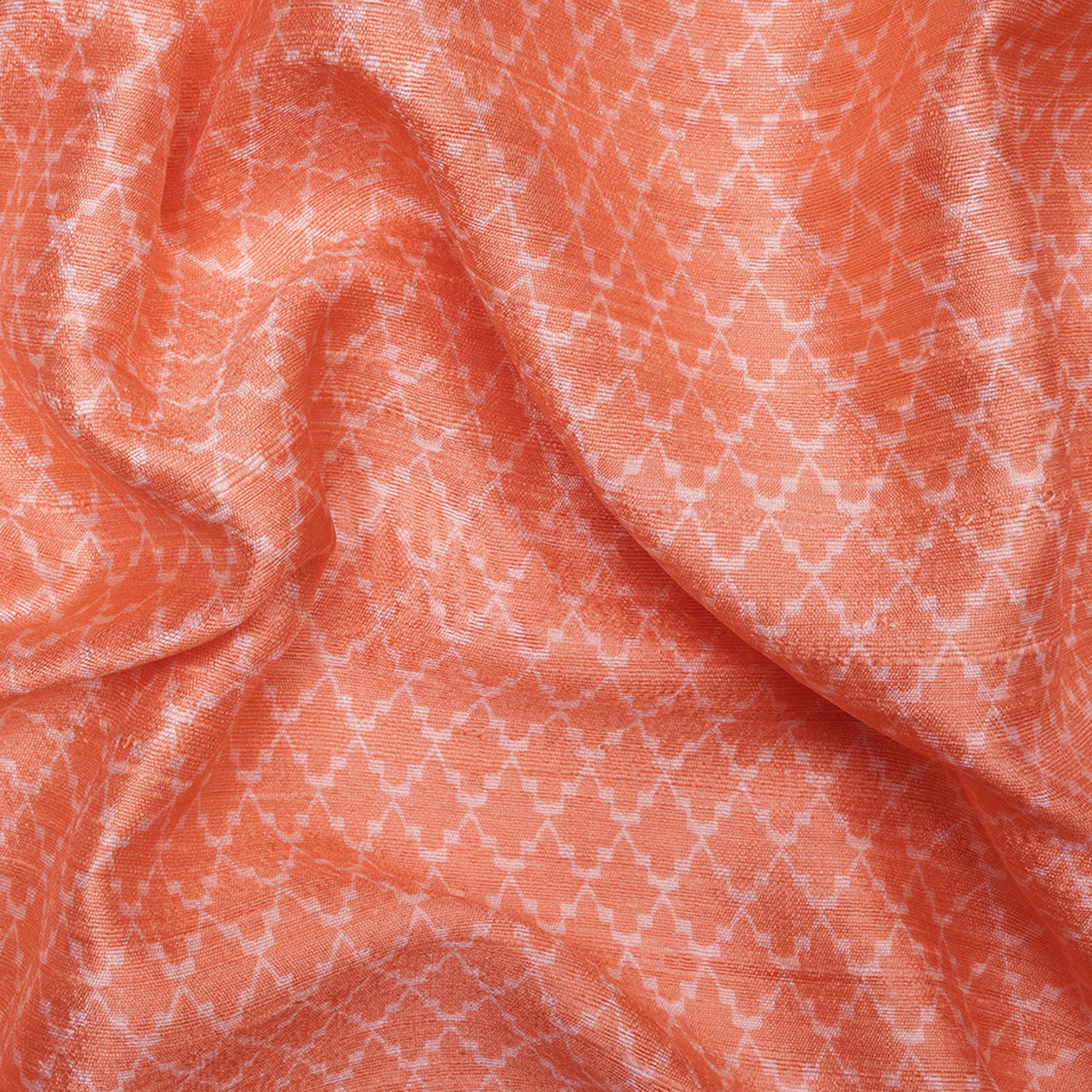 (Pre-Cut 1.50 Mtr)Orange Geometric Pattern Digital Printed Dupion Silk Fabric